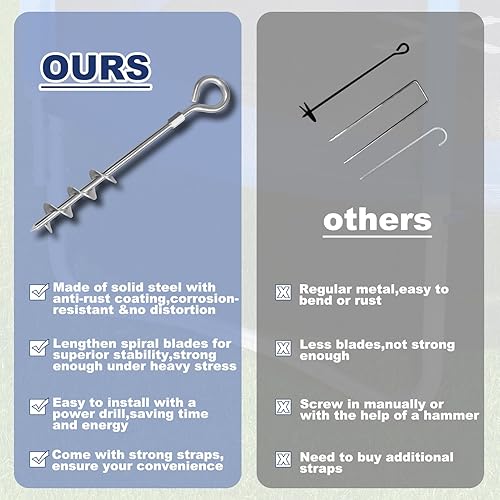 Miniatura 53 de Eurmax Juego de 4 estacas para trampolín de Estados Unidos, con forma de sacacorchos, juego de anclaje de acero con gancho en T para trampolines