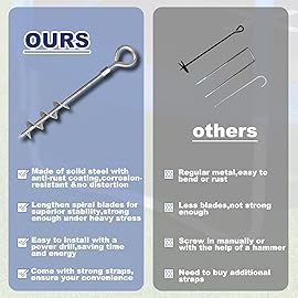 Eurmax USA Trampoline Stakes Screw in Tent Stakes Parts Heavy Duty for Canopies,4-Pack Outdoor Anchor Kit with Straps(Silver)