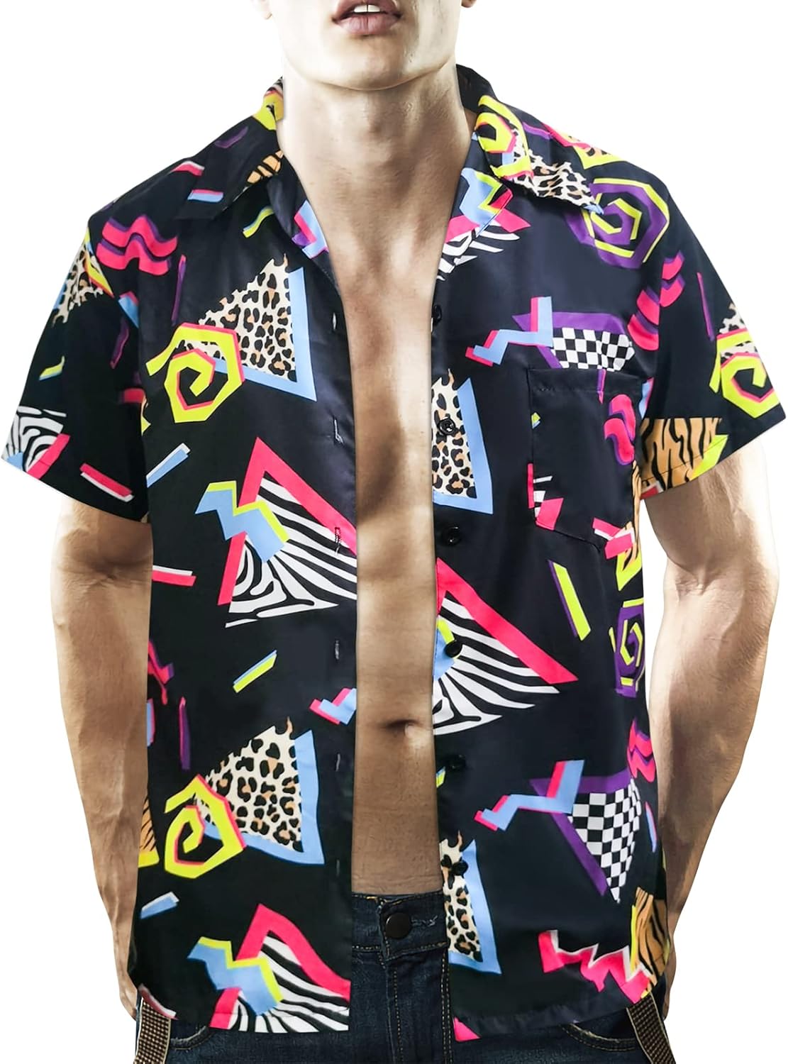 80's Men's Vintage Hawaiian Beach Shirts - 90's Button Up Disco Theme Party Shirts - Image 4