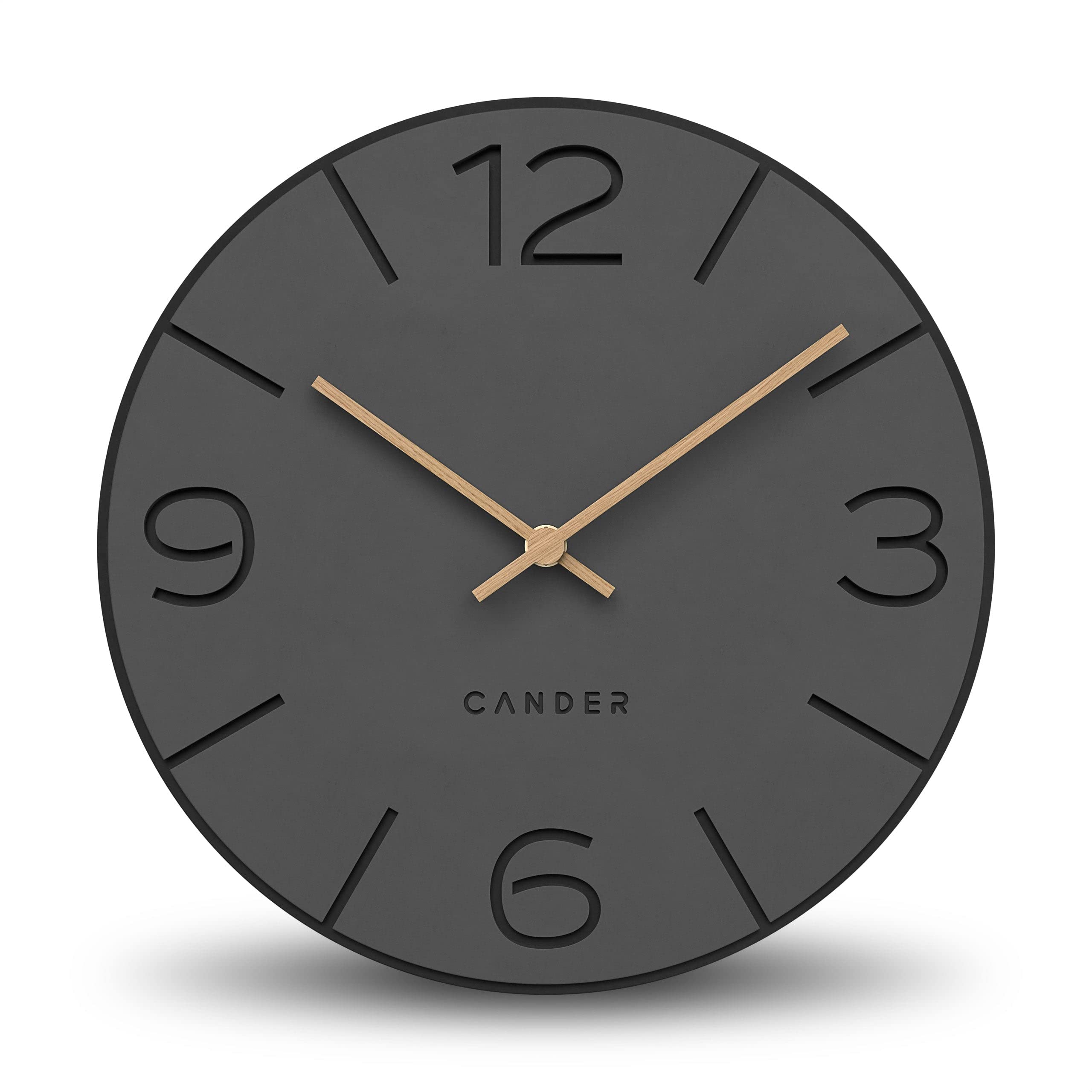 Cander Berlin MNU 2630 Y Wanduhr lautlos ohne Ticken 30 cm analog Wohnzimmer modern Vintage grau schwarz Holzzeiger