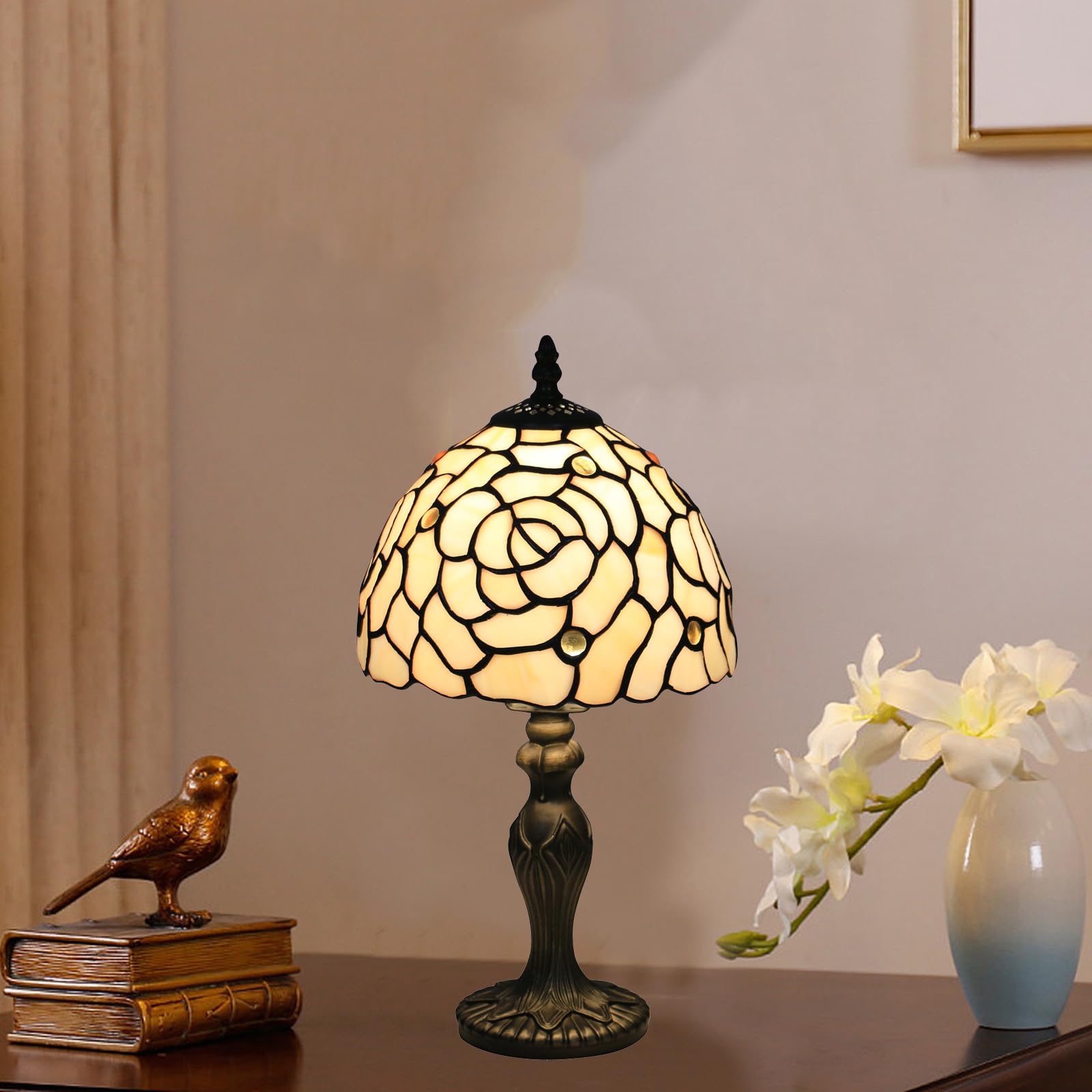 Lampada Tiffany da Tavolo con Paralume in Vetro Colorato per Soggiorno, Camera da Letto, Studio e Tavolino da Caffè