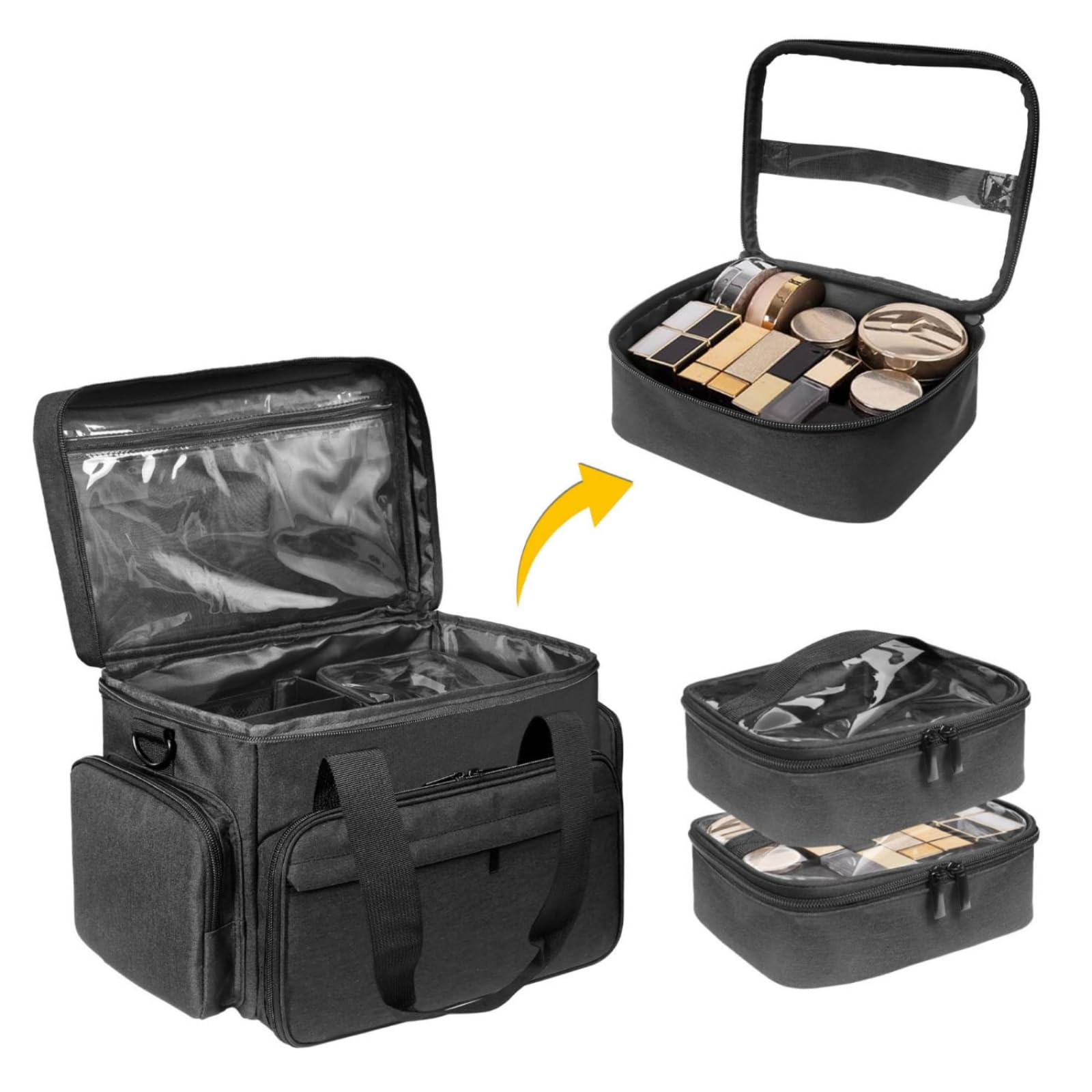 Neceser Viaje con Compartimentos Portátil Bolsa Aseo con Asa Práctico Neceser Viaje para Viajeros, Maquilladores, Viajes