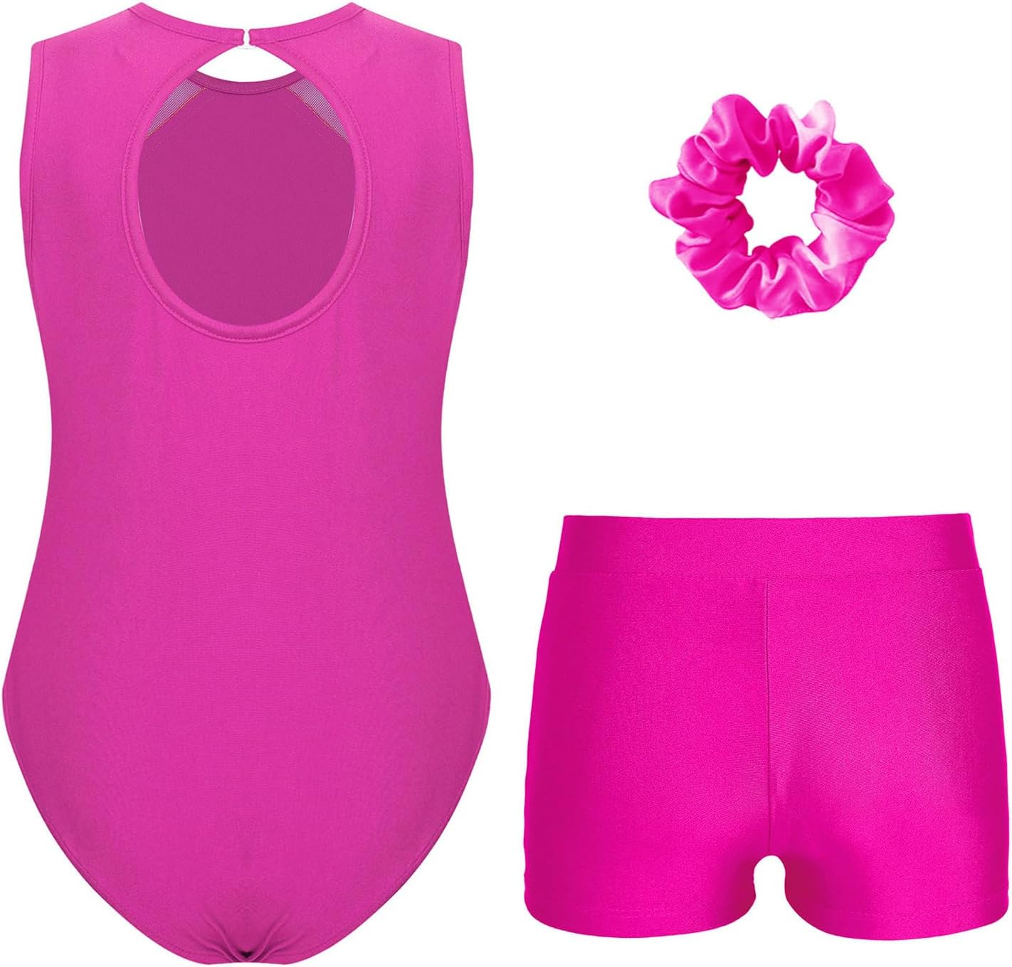 Jhaoyu Kids Girls Sleeveless Gymnastics Leotard with Tumbling Shorts & Hairband Metallic Ballet Dancewear