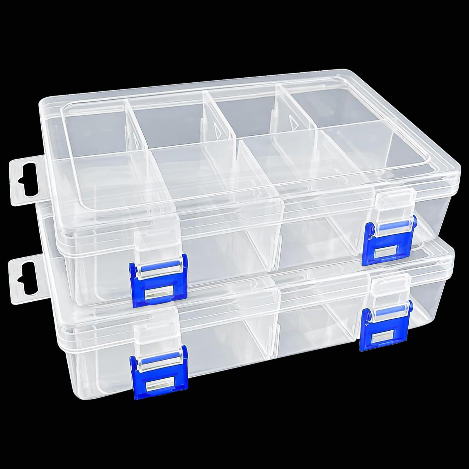 Lot De 2 Boîtes De Rangement Plastique Avec Séparateurs Réglables - 27.4x16.3x5.1 Cm - Transparent