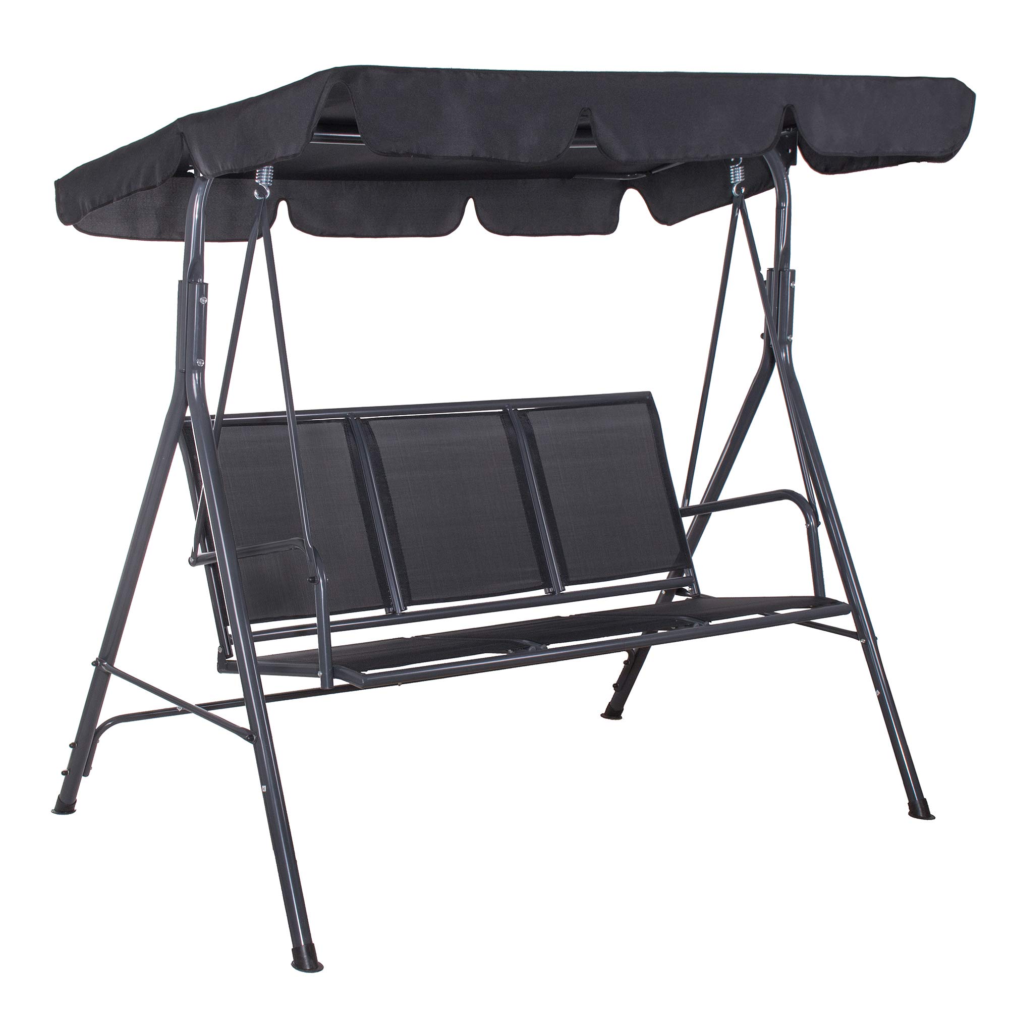 Springos Fiona - Columpio de jardín con toldo, banco del columpio para 3 personas, alto x ancho x profundidad: 150 x 170 x 109 cm, color negro