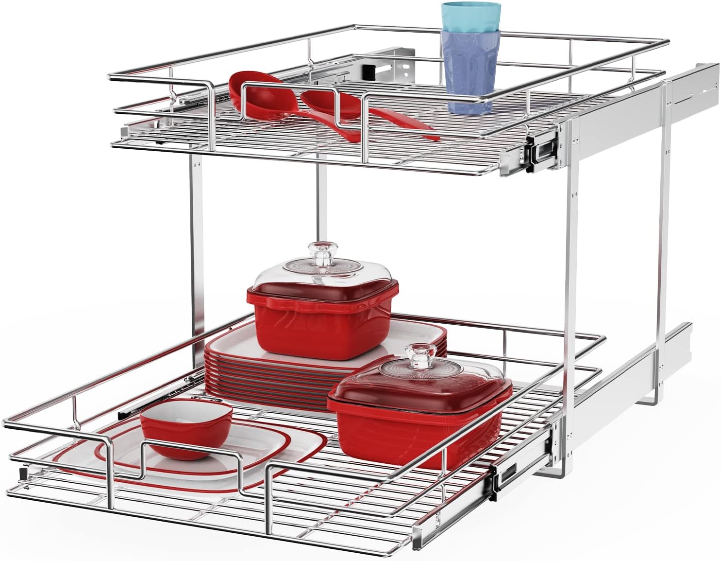 ROOMTEC Individual Pull Out Cabinet Organizer (17″ W x 21″ D), 2 Tier Spice Rack Organizer for Cabinet, Slide Out Drawer Pantry Shelf Organization and Storage for Kitchen Bathroom