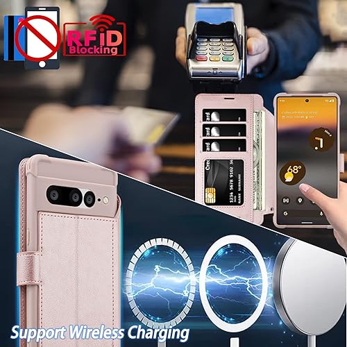 Miniatura 4 de VANAVAGY Funda tipo cartera compatible con Google Pixel 7 Pro para mujeres y hombres, funda de piel sintética con tapa RFID con soporte para muñeca,