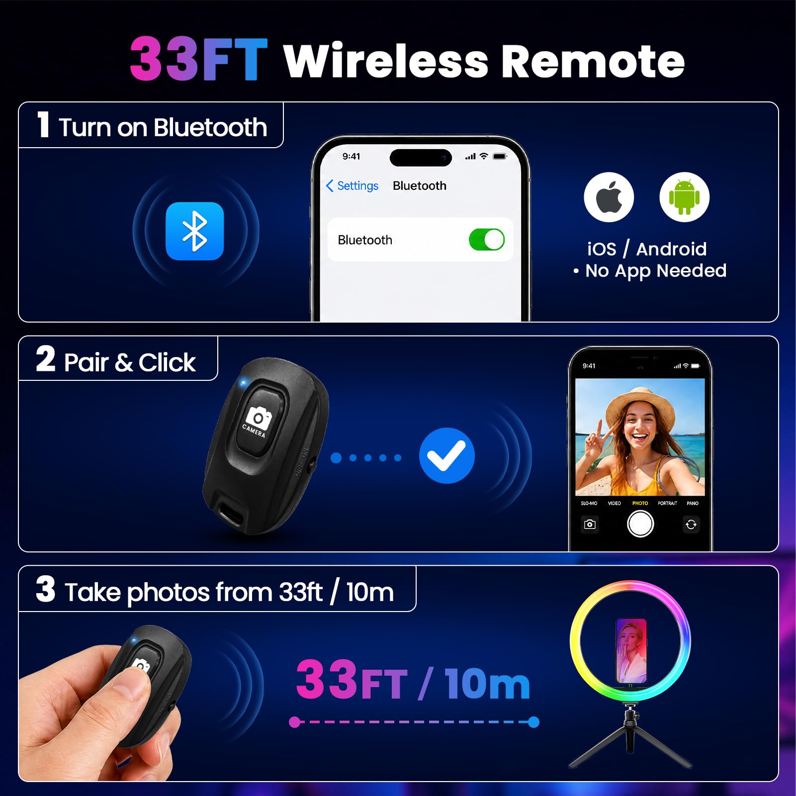 PEYOU Lampa pierścieniowa do selfie 30,5 cm ze statywem i uchwytem na telefon, wysokość 186 cm, lampa pierścieniowa na biurko, 48 kolorów RGB, ulepszona 3 w 1, ściemniana, regulowana prędkość