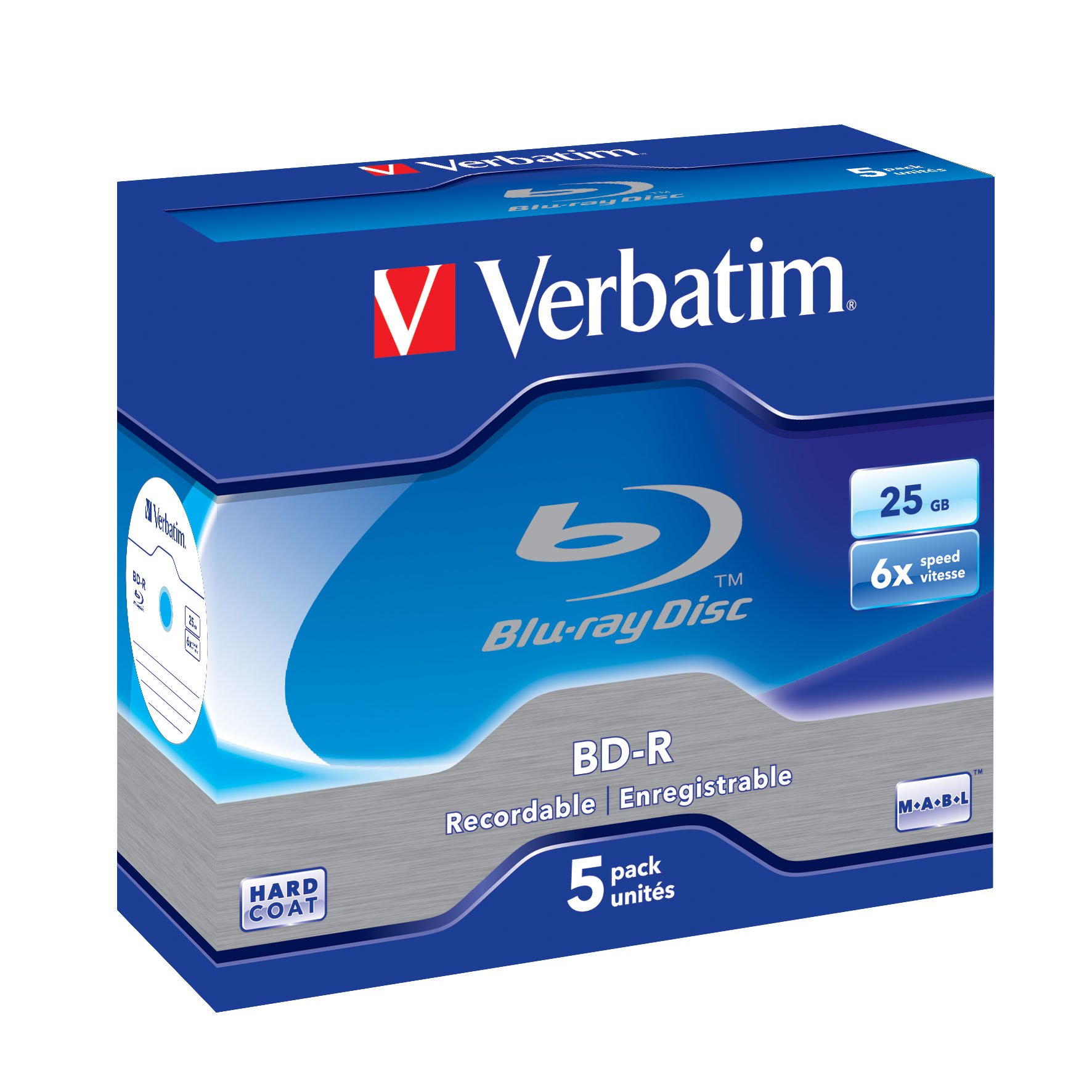 Verbatim BD-R Single Layer, Blu-Ray-Disk 25GB - 6-fache Brenngeschwindigkeit - Kratzschutz, 5 Stück