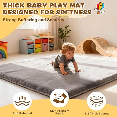 Miniatura 3 de Tapete de juego para bebé para suelo, tapete de 50 x 50 pies, tapete de espuma para el tiempo boca abajo, soporte ultra suave y sensación de felpa,