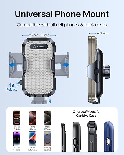 Miniatura 5 de andobil Soporte de teléfono para tu coche  Soporte de teléfono con ventilación de aire, clip de metal ultra estable con rotación antivibración y