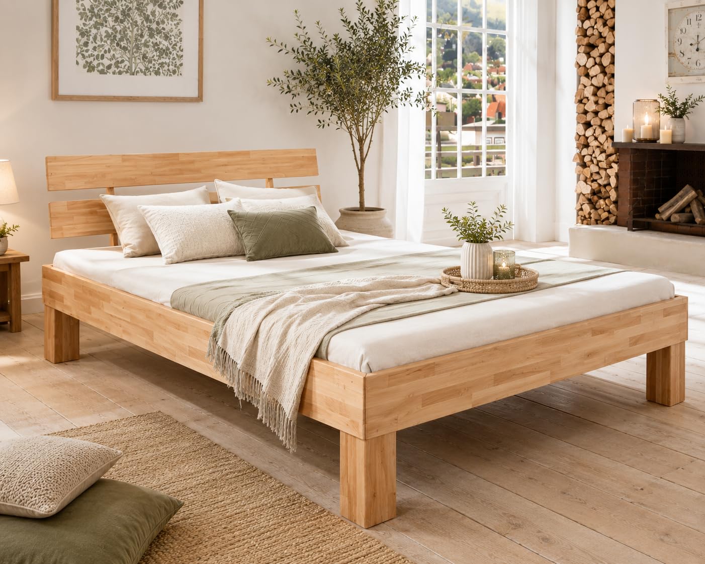 Futonbett Schlafzimmer Bett Kernbuche massiv Holz geölt Judith 120 x 200 cm