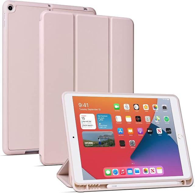 Arae Case for iPad 9th/ 8th/ 7th Generation (2021/ 2020/ 2019) 10.2 inch Auto Wake/ Sleep Feature Standing Cover, Rosegold