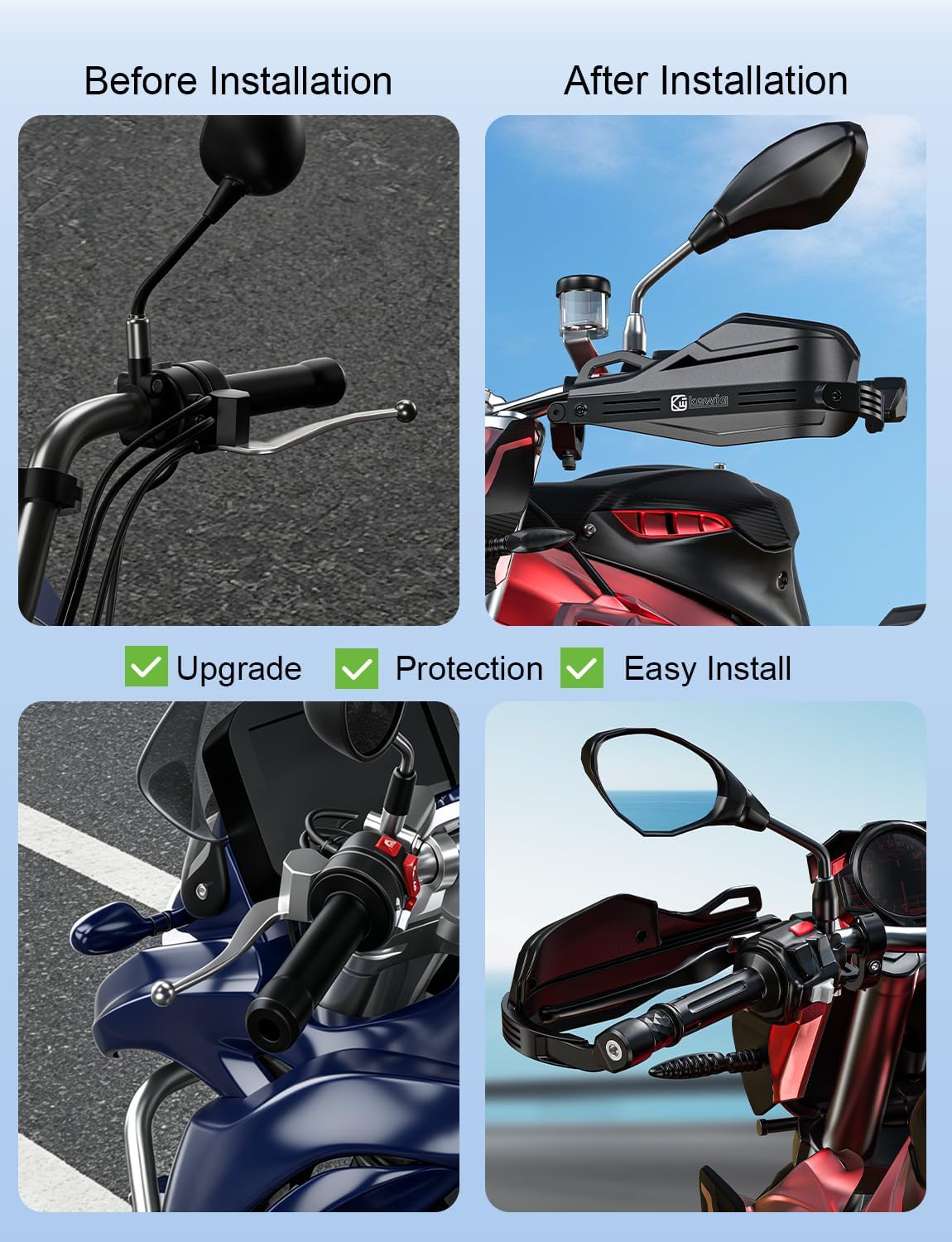 Kewig Thickened Motorcycle Riding Hand Guards for 7/8" to 1-1/4" Handlebars