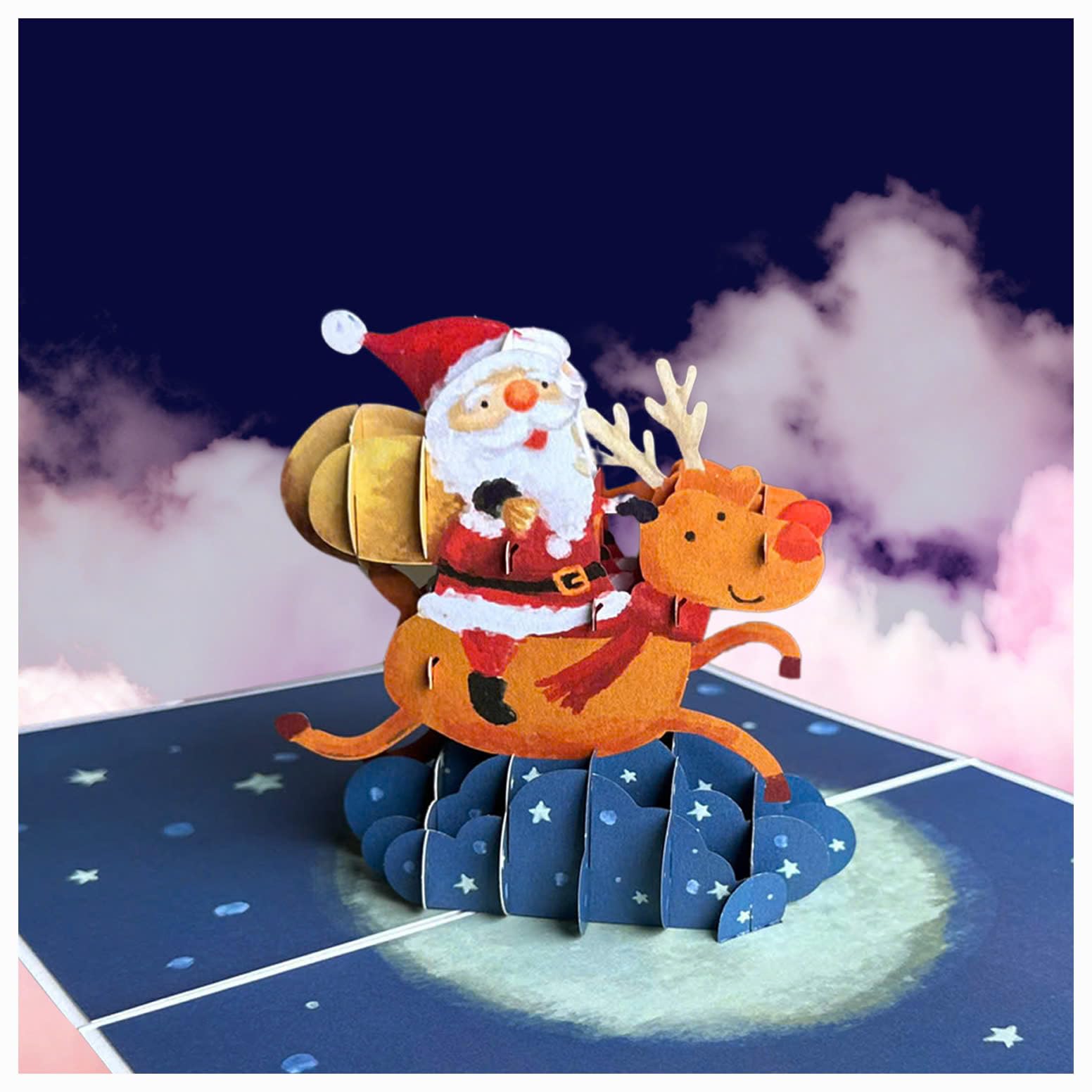 3D Santa’s Coming to Town Pop Up Card, Funny Christmas Greeting with Santa and Reindeer, Perfect for Holiday Fun, 4.7’’ x 6.7’’, Includes Envelope and Note Card