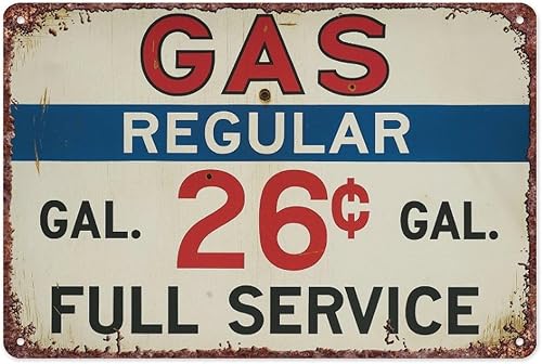 Gas gastado 26 Vintage Gas Station Interesante Letrero de Metal para el Hogar Dormitorio Bar Oficina Decoración de Pared Medidas 12x8 Pulgadas