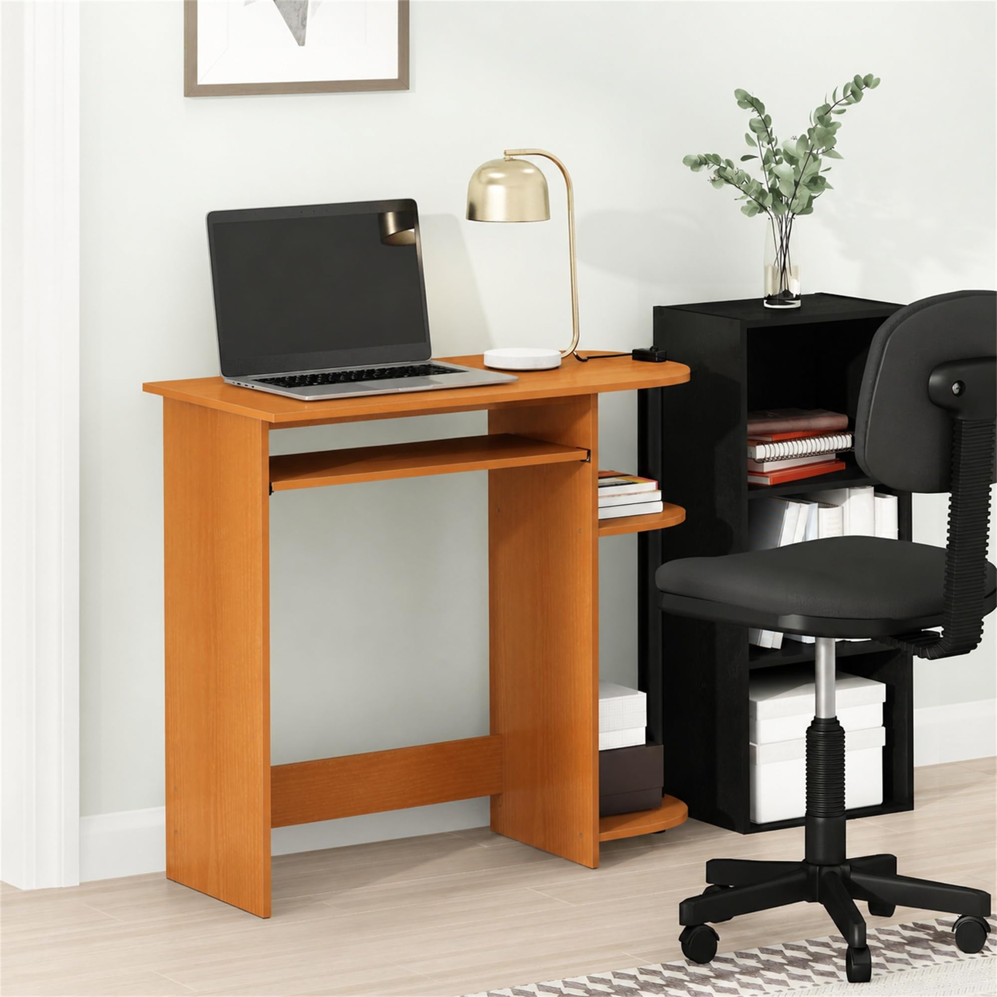 Furinno SIMPLISTIC Desk, 80 cm Wide Gaming Desk with Keyboard Tray, Computer Desk with Rounded Edges, Office Desk, for Home Office, Bedroom, Light Cherry Oak