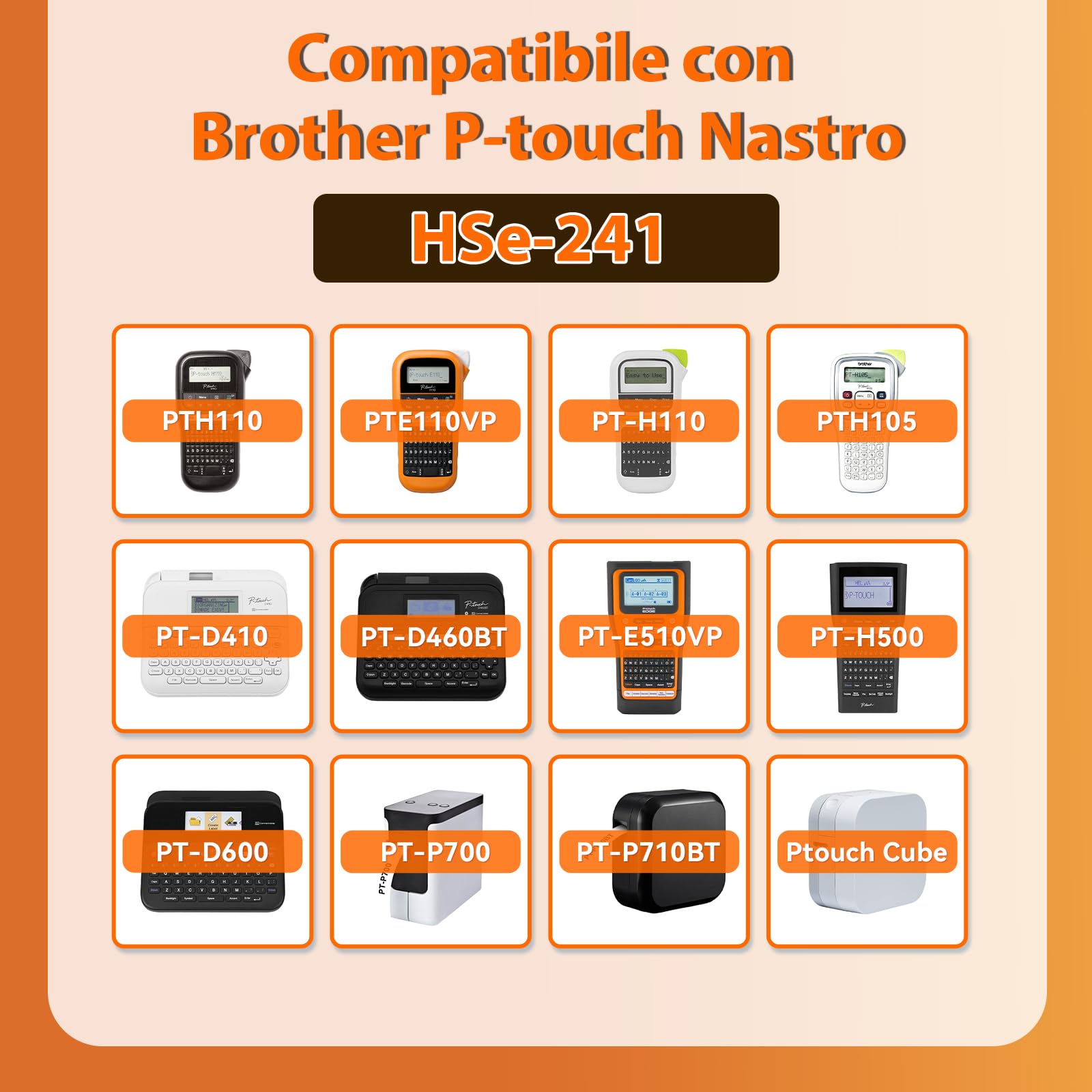 HSe-241 Heat Shrink Tube Nastro per Brother P-Touch - Nastro termoretraibile per cavi HSe241, 17 mm, nero su bianco, compatibile con P-Touch PTD400AD PTD600 PTD400 PT-D450 PT-P710BT 3Pz