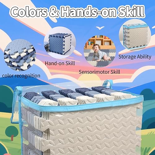Miniatura 32 de Tapete de juego de espuma para bebé, tapete entrelazado de 0.4 pulgadas de grosor con colores sólidos, tapete de juego suave y no tóxico, tapete