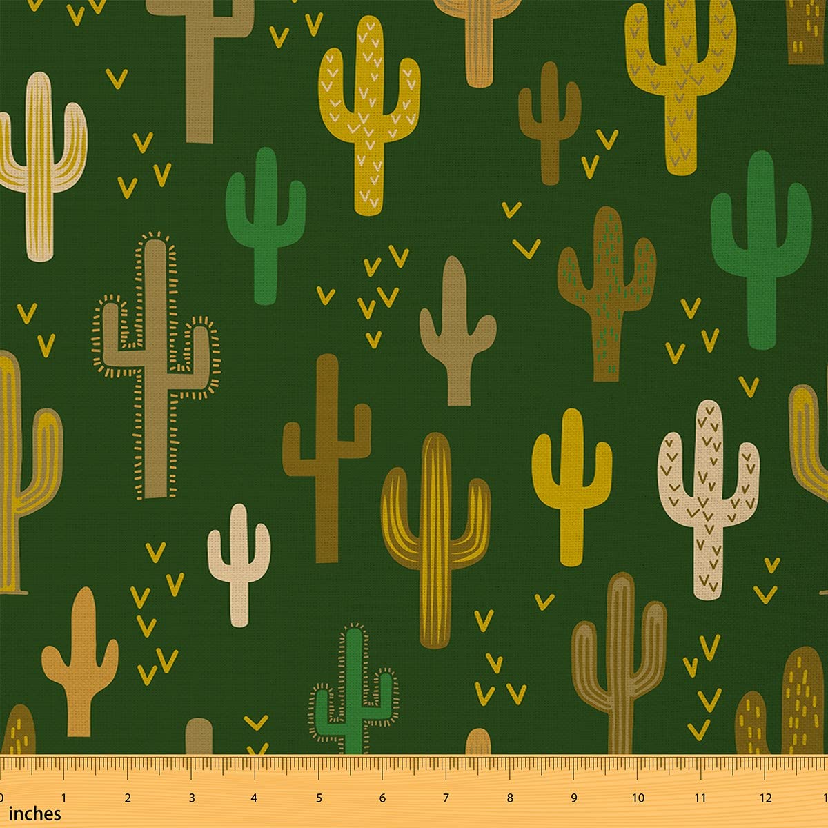 Cartoon Cactus Fabric by The Yard Cute Garden Plants Botanical Childish Fabric for Kids Upholstery and Home DIY Projects Simple Style Hand Drawn Stripes Fabric for Sewing Hobby,1 Yard,Green