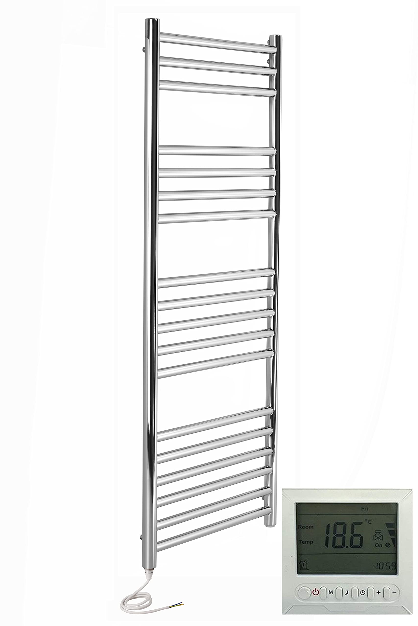 Manissa Mirror Polished Stainless Steel Boston Electric Stainless Steel Towel Rail 500X1200mm Towel Warmer Mirror Polished Finish + Timer And Thermostat