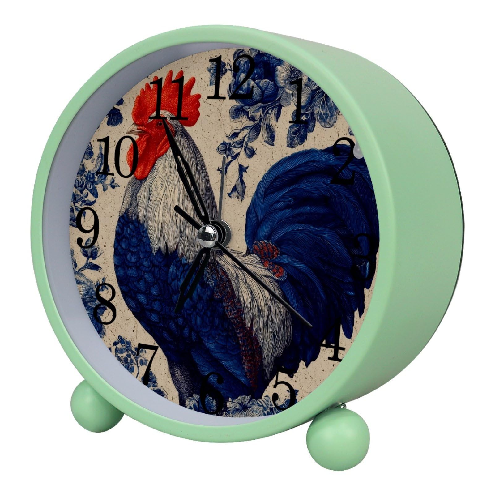 etoenbrc Vintage Rooster and Flower 10.9" Alarm Clock,Small Battery Operated Clock, Slient Plastic Table Clock for Living Room Decor,Bedroom,Office
