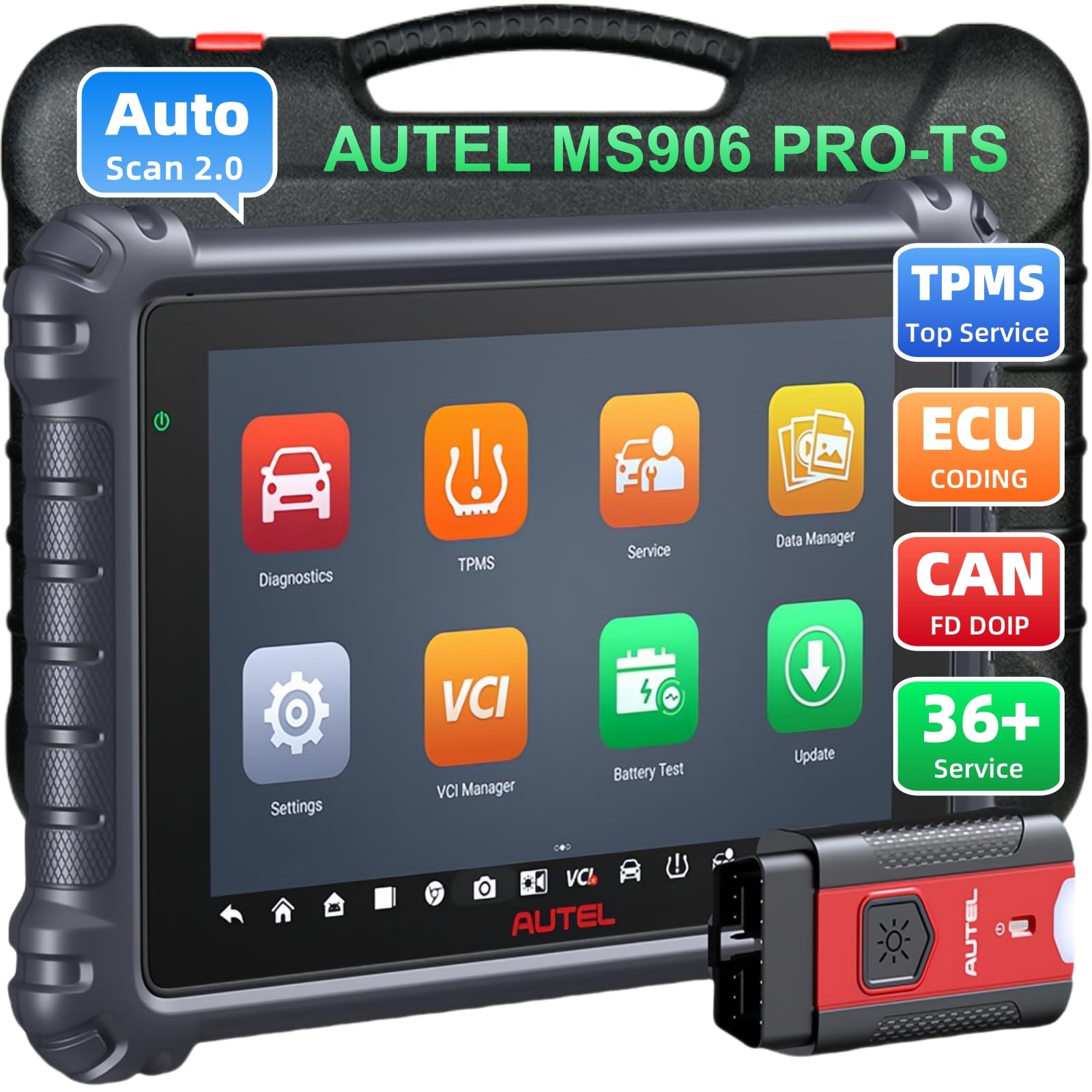 AutelMaxiSys MS906 Pro-TS Scanner, 2025 Top All System Diagnostic Scan Tool with Full TPMS Function, Up of MP900TS MS906PRO MS906 MK906PRO MK900, E-C*U Coding, 36+ Service, CAN FD&DoIP, 3000+ Test