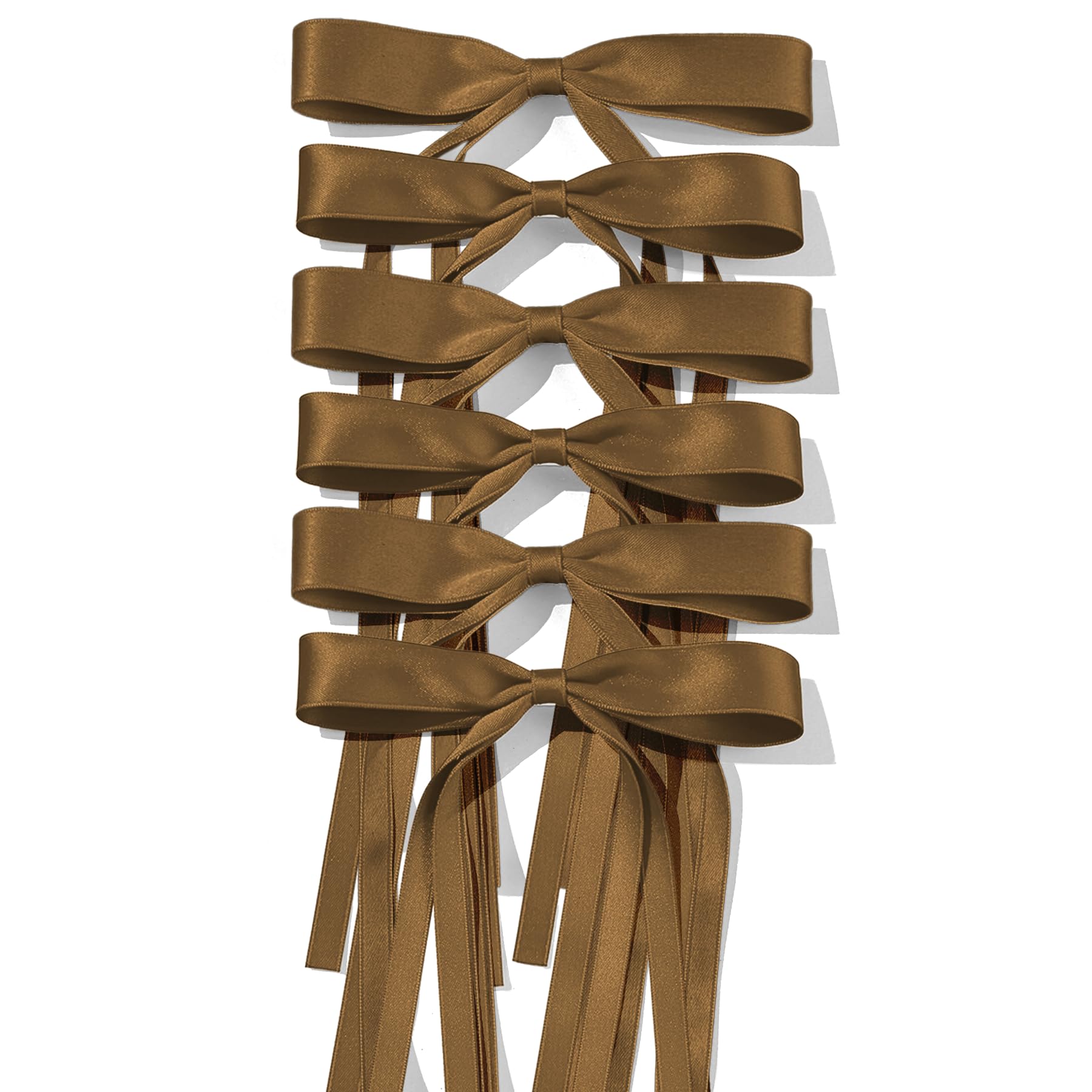 6Pcs Coffee Tassel Ribbon Bow Hair Clips for Women Girls with Long Tail 9.8" Solid Stain Hair Bows Alligator Barrettes for Her Wedding Birthday Party