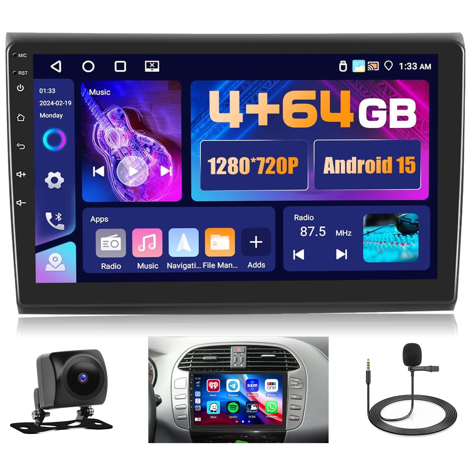 4+64GB Android 15 Autoradio per FIAT Bravo 2008-2013 Carplay Wireless