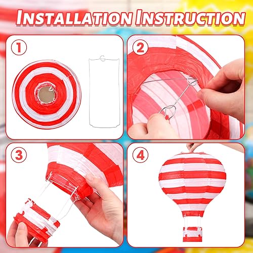 Miniatura 5 de Retisee 9 linternas de papel colgantes de globo aerostático de 12 pulgadas para decoración de globos de aire caliente reutilizables, faroles de