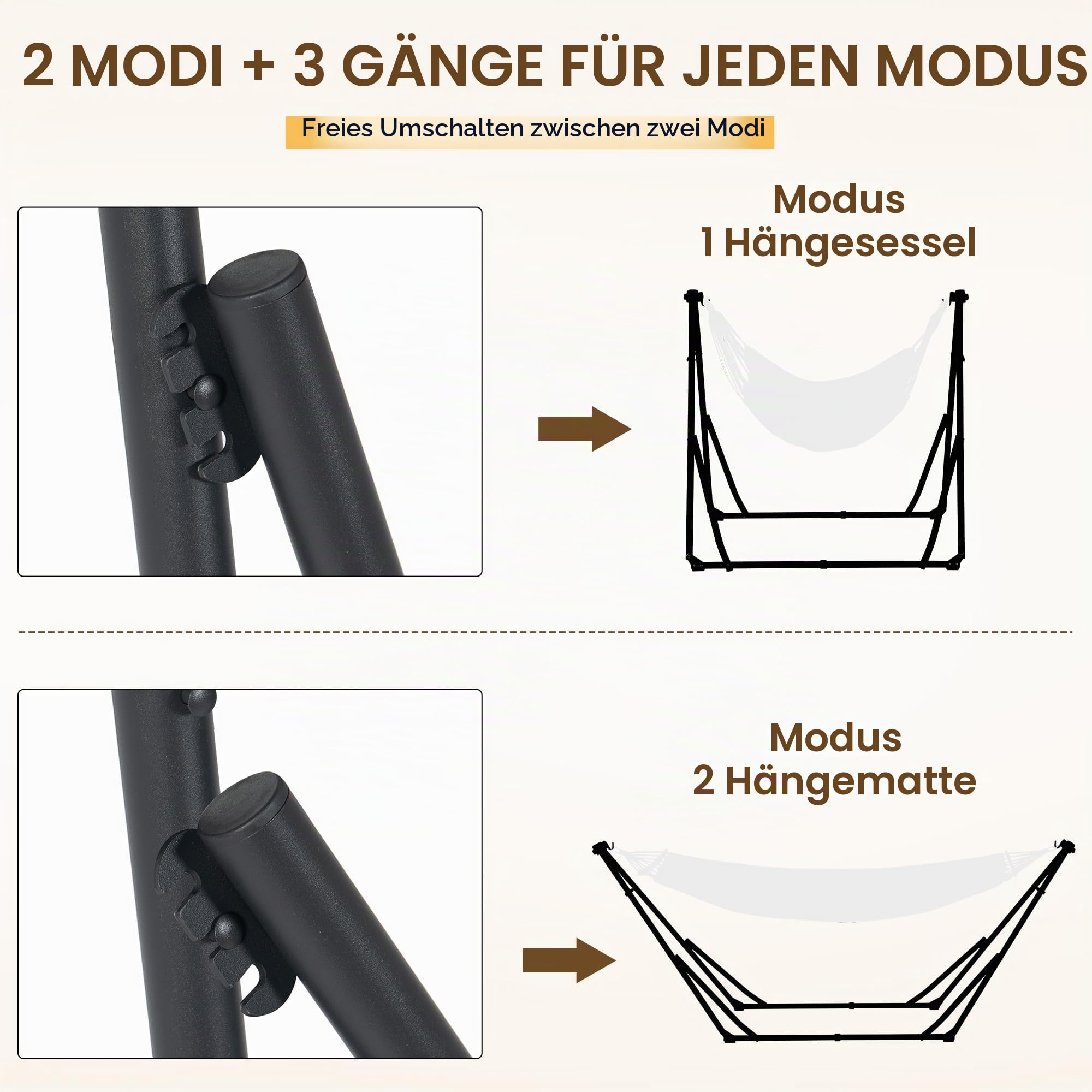2-in-1 Hängematte mit Gestell,Umwandelbar zur Hängesessel,Tragbare Outdoor Hängematte Set, Belastbar bis 200kg, Mehrfach Verstellbar mit Tragetaschen für Garten,Camping&Terrasse (Rot-gelbe)
