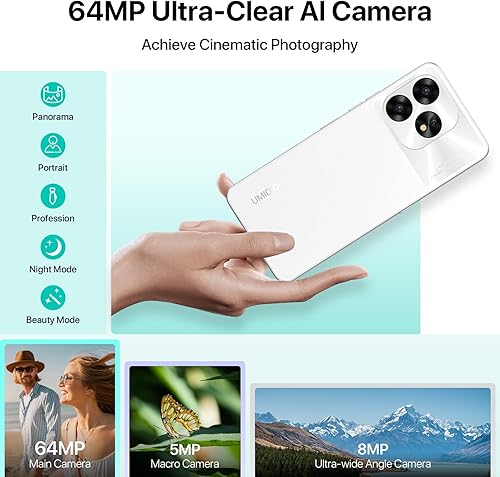 Miniatura 3 de UMIDIGI Teléfonos celulares A15 16 (8+8) G+256G, teléfono móvil Android 13, cámara principal de 64MP Octa Core Smartphone desbloqueado 6.7 pulgadas