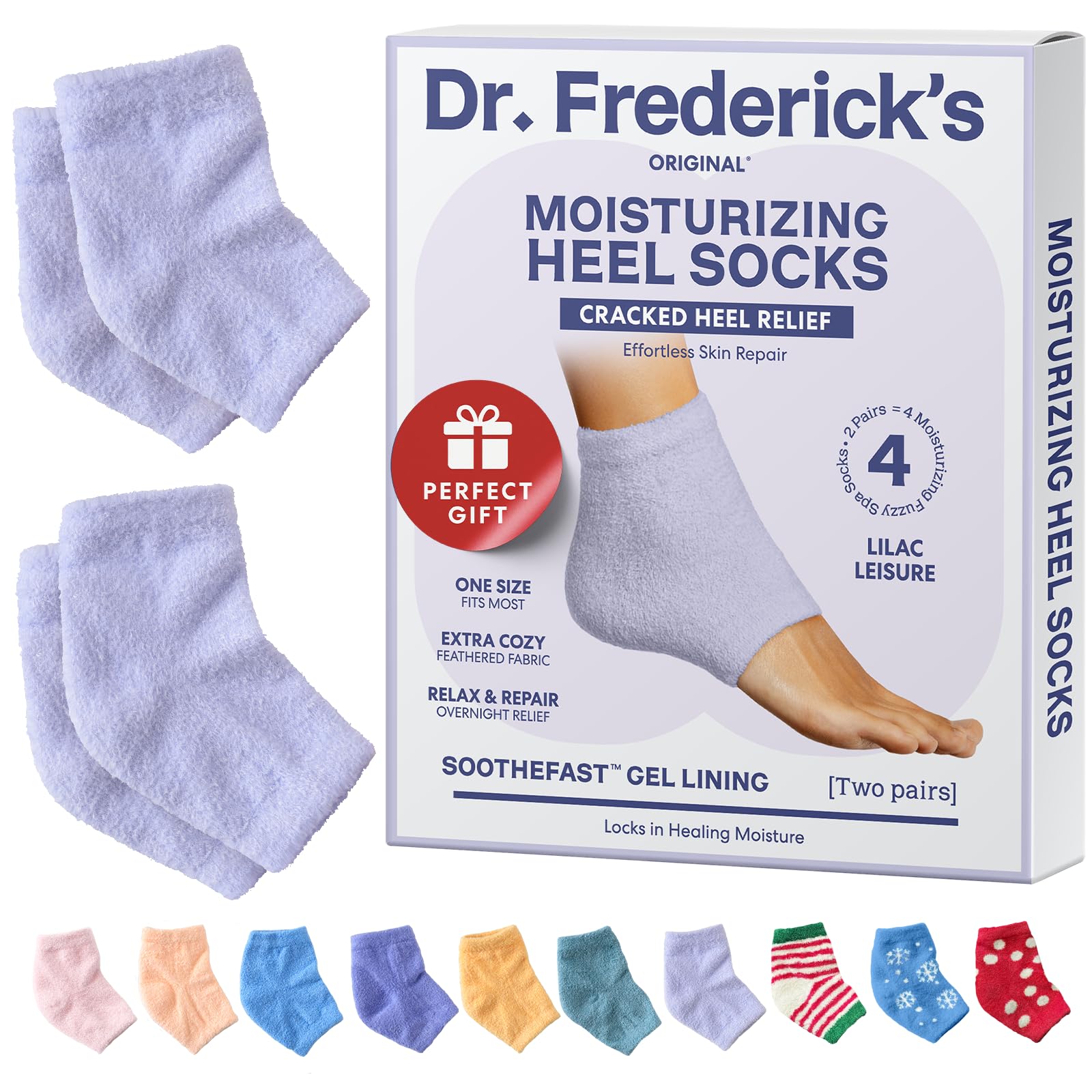 Dr. Frederick's Original Moisturizing Fuzzy Heel Socks - 2 Pairs - Cozy Gel-Lined Sleep Socks for Women & Men - Soothes Dry, Cracked Feet - Heel Repair - Lilac Leisure