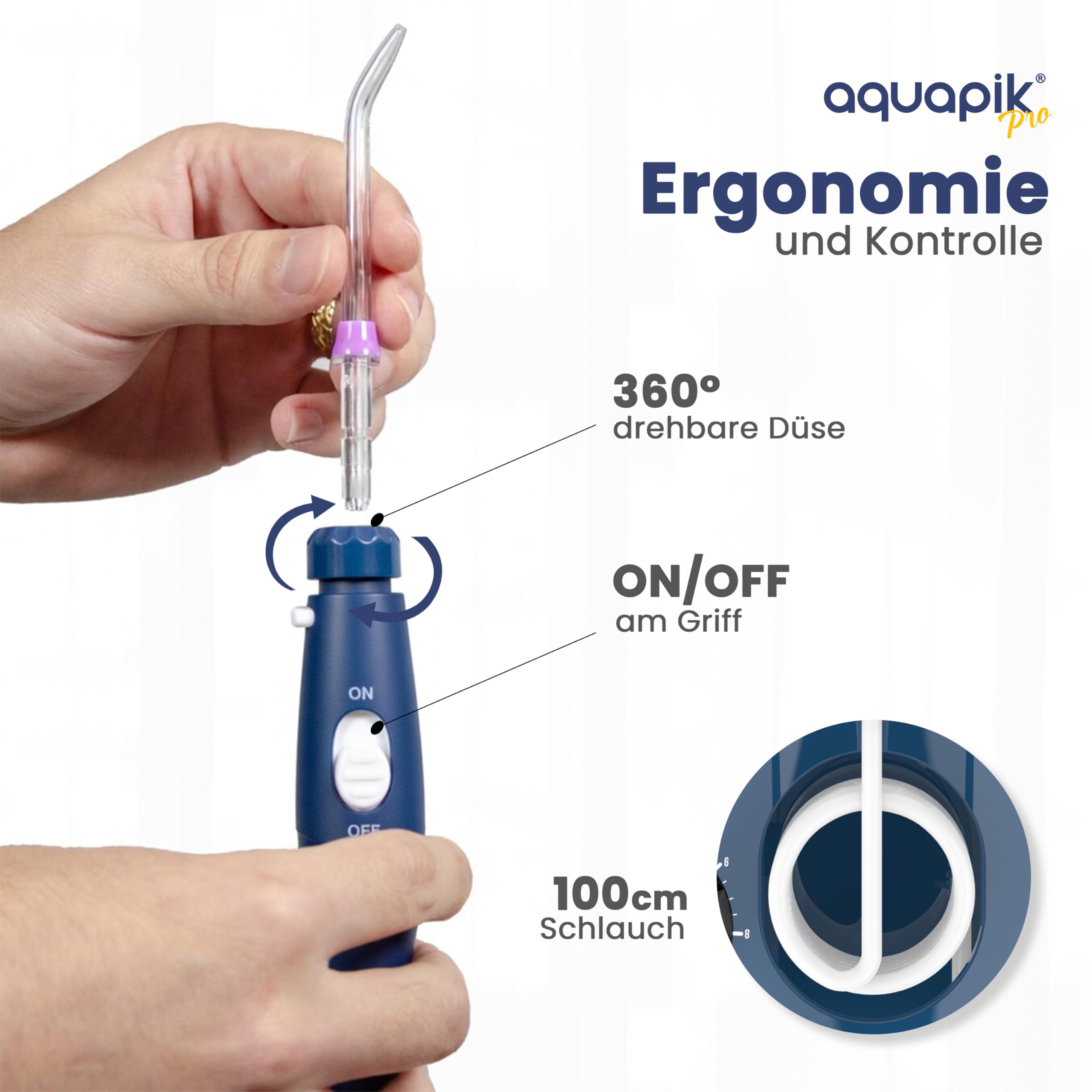 Aquapik PRO Munddusche 600 ml 10 Druckstufen 8 Aufsätze mit Precision Pulse.