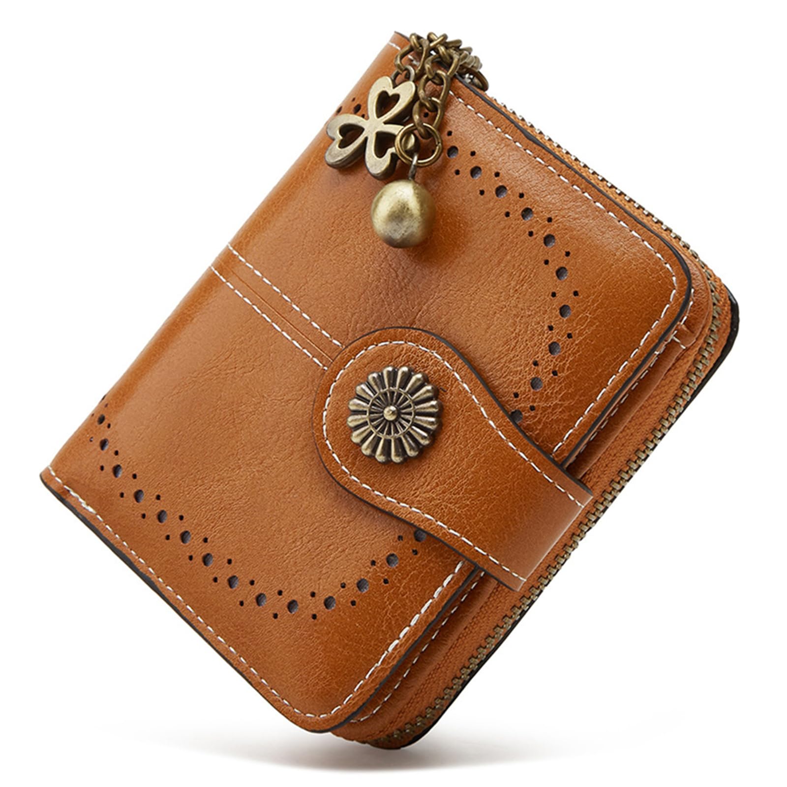 BVEOGMRO Small Wallet for Women Leather Bifold Compact RFID Blocking with Zipper Coin Pocket