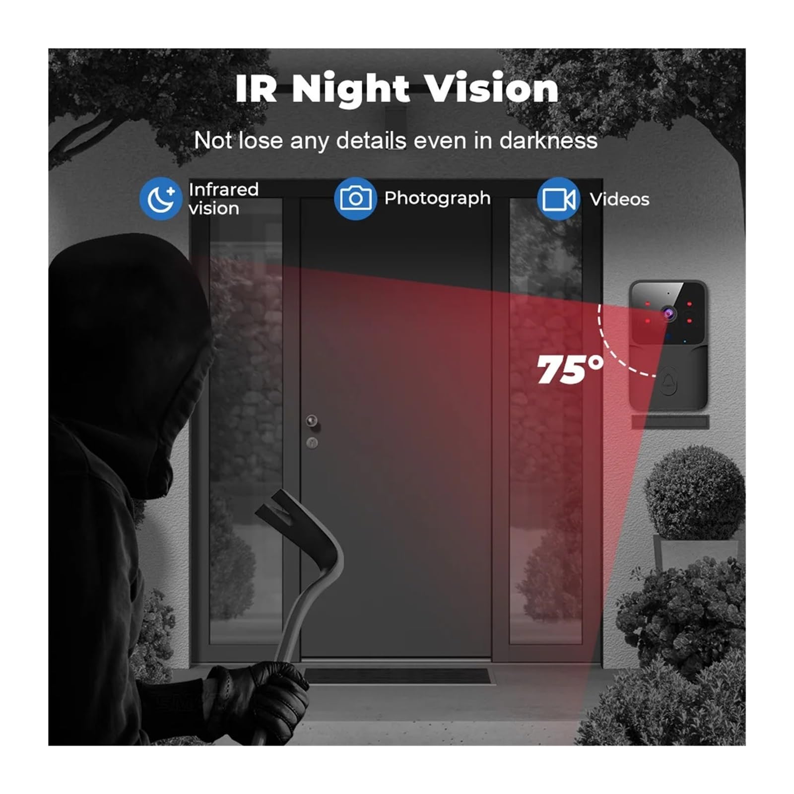 Funktioniert mit Tuya Wifi Türklingel Outdoor HD-Kamera Anti-Diebstahl (schwarz)