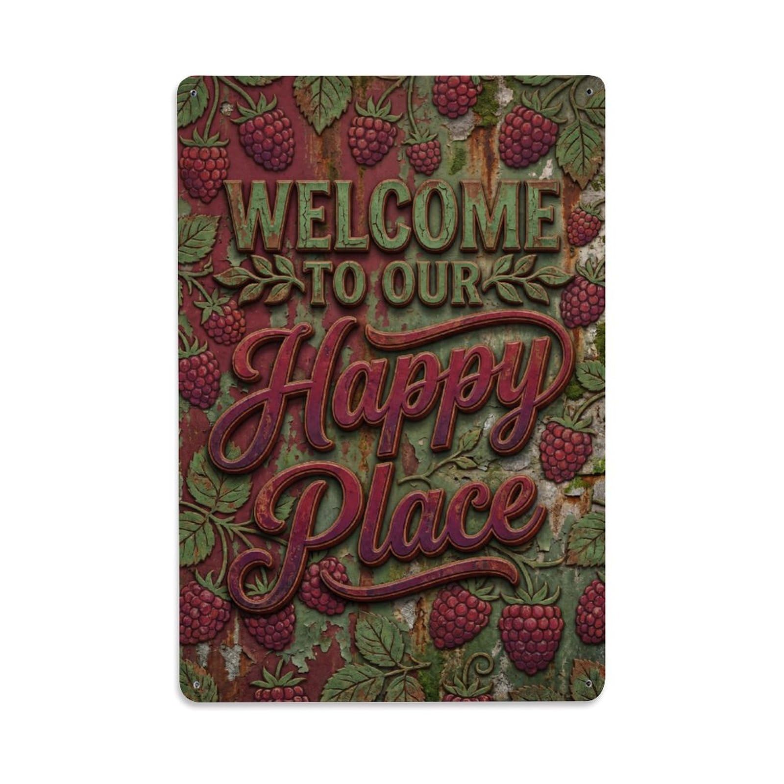 Welcome To Our Happy Place Tayberry Garden Metal Tin Sign