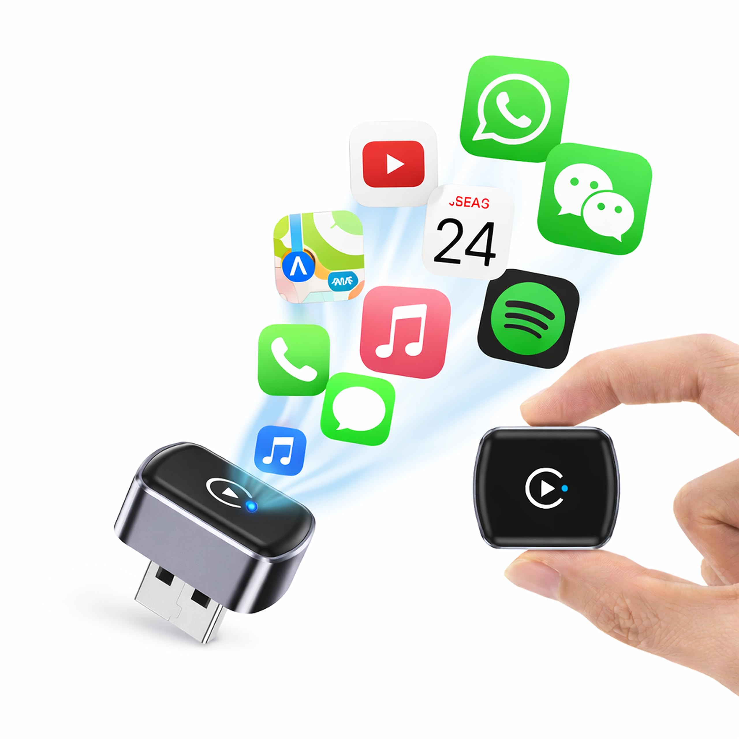 2-in-1 USB Wireless CarPlay Adapter, Advance Siri Support Plug and Play Bluetooth Wireless Car Receiver for OEM Systems Converts Wired Android Auto/CarPlay to Wireless-image-45