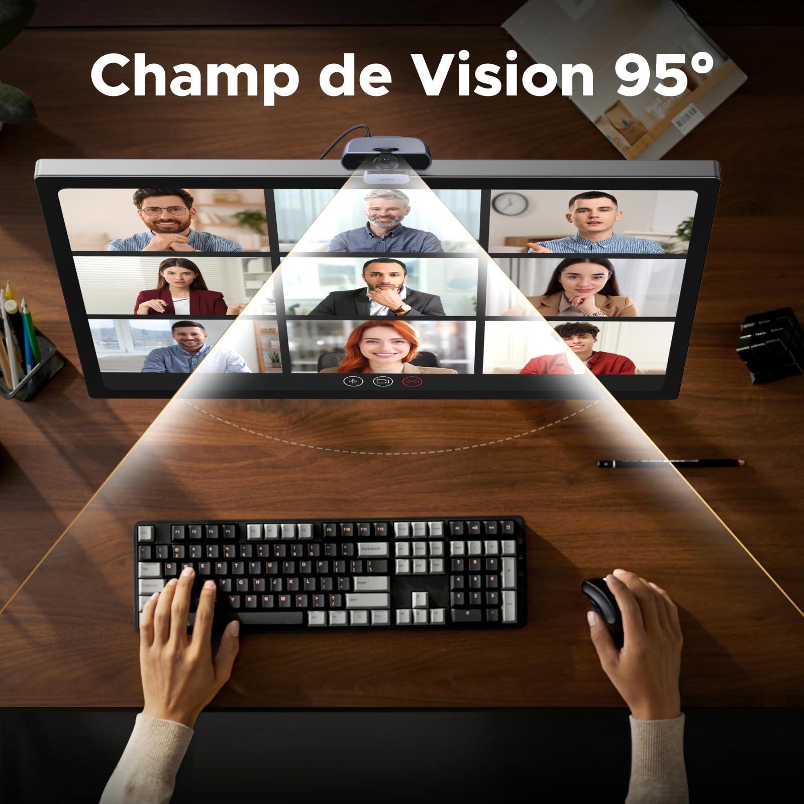 UGREEN Webcam 2K 30FPS Caméra USB PC Deux Micro Mise au Point Fixe Angle Réglable Correction Lumière Plug Play Windows MacOS Linux Streaming Youtube Skype Appel Zoom Vidéoconférence (Gris)