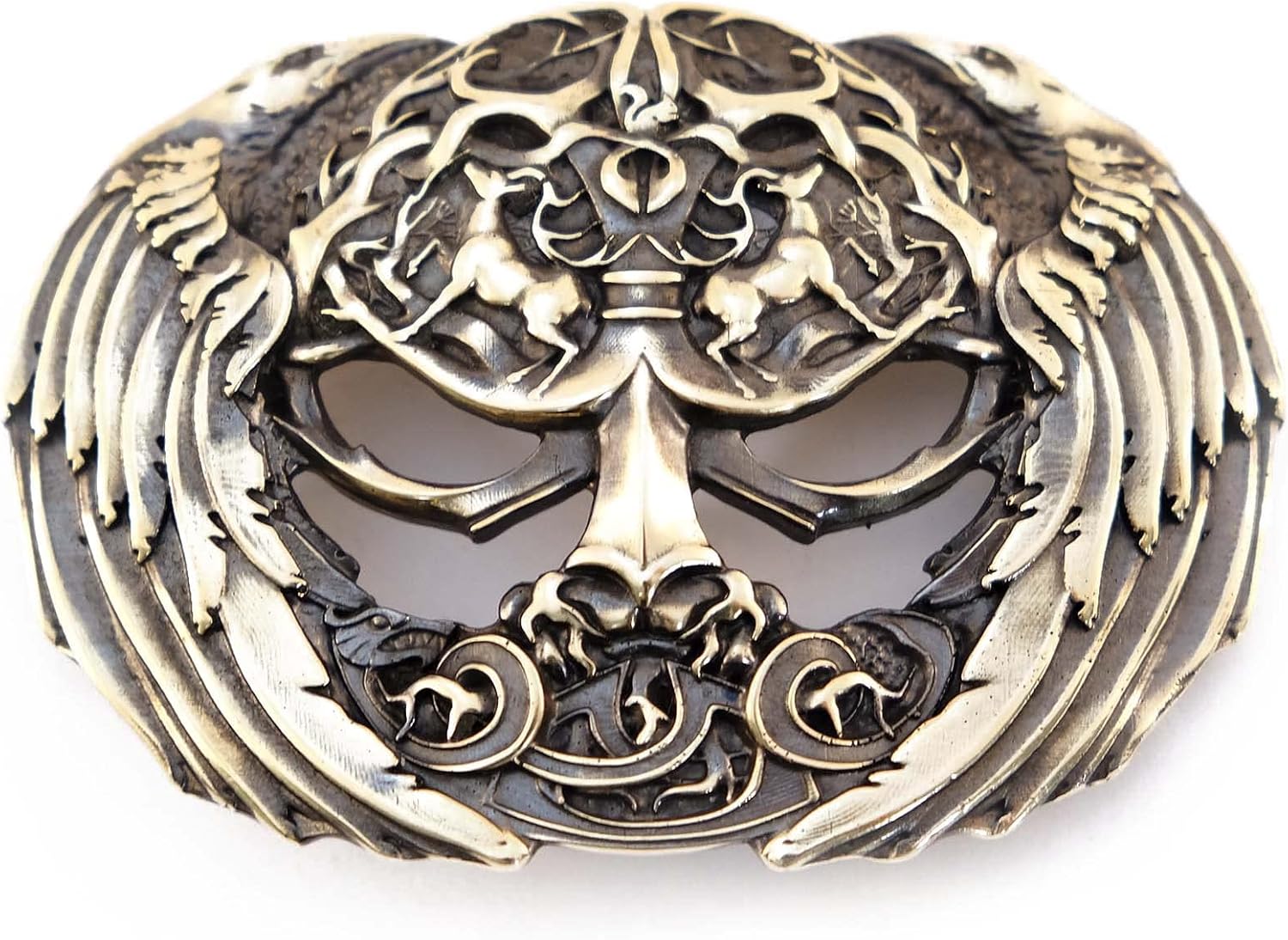 Brass belt buckle Yggdrasil, Scandinavian Nordic Celtic Norse mythology, Viking giant tree, Tree of life belt buckle