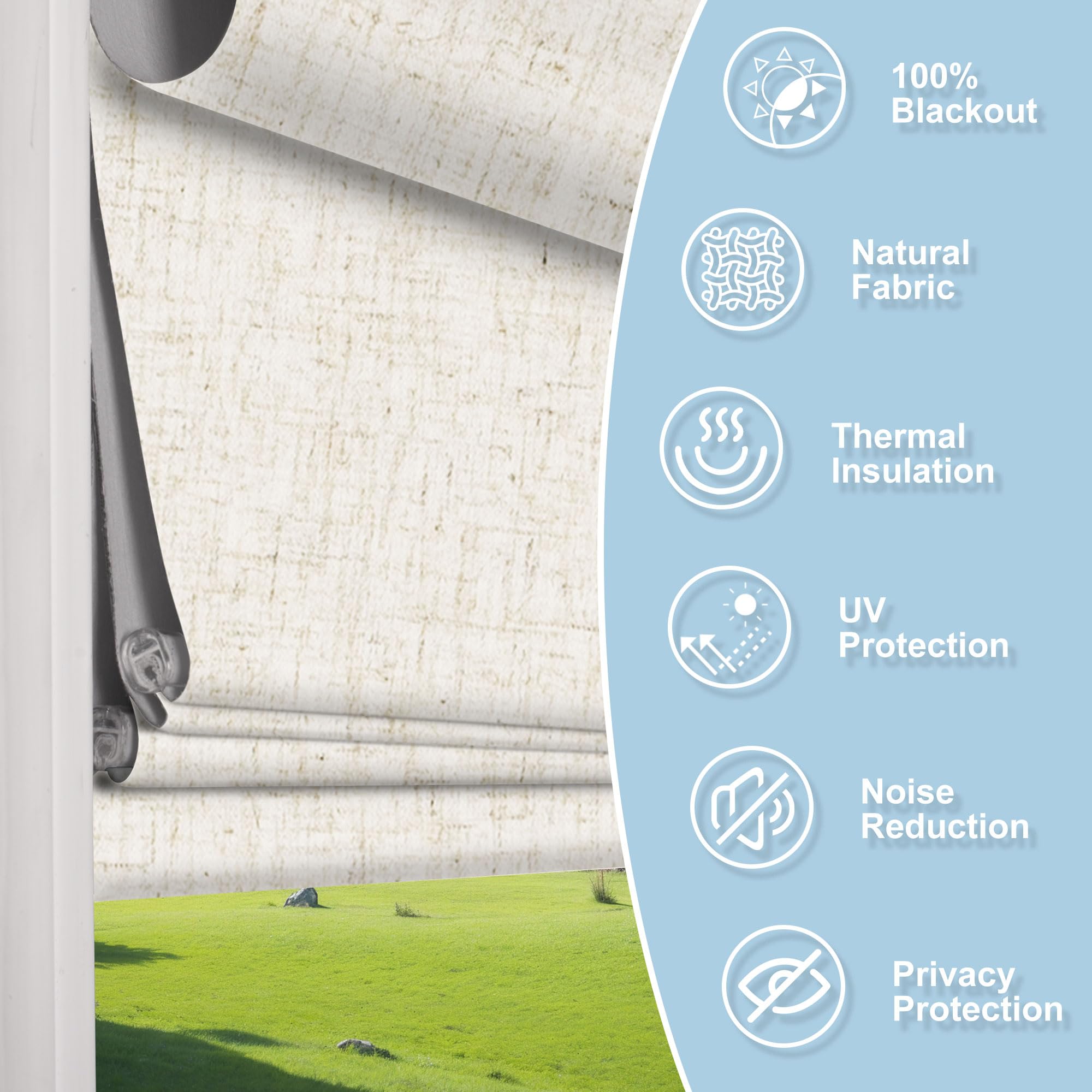 Sulugood NO Drill NO Tools Cordless Roman Shades for Interior Windows, Roman Window Shade, Custom Blackout Linen Roman Window Blinds,70