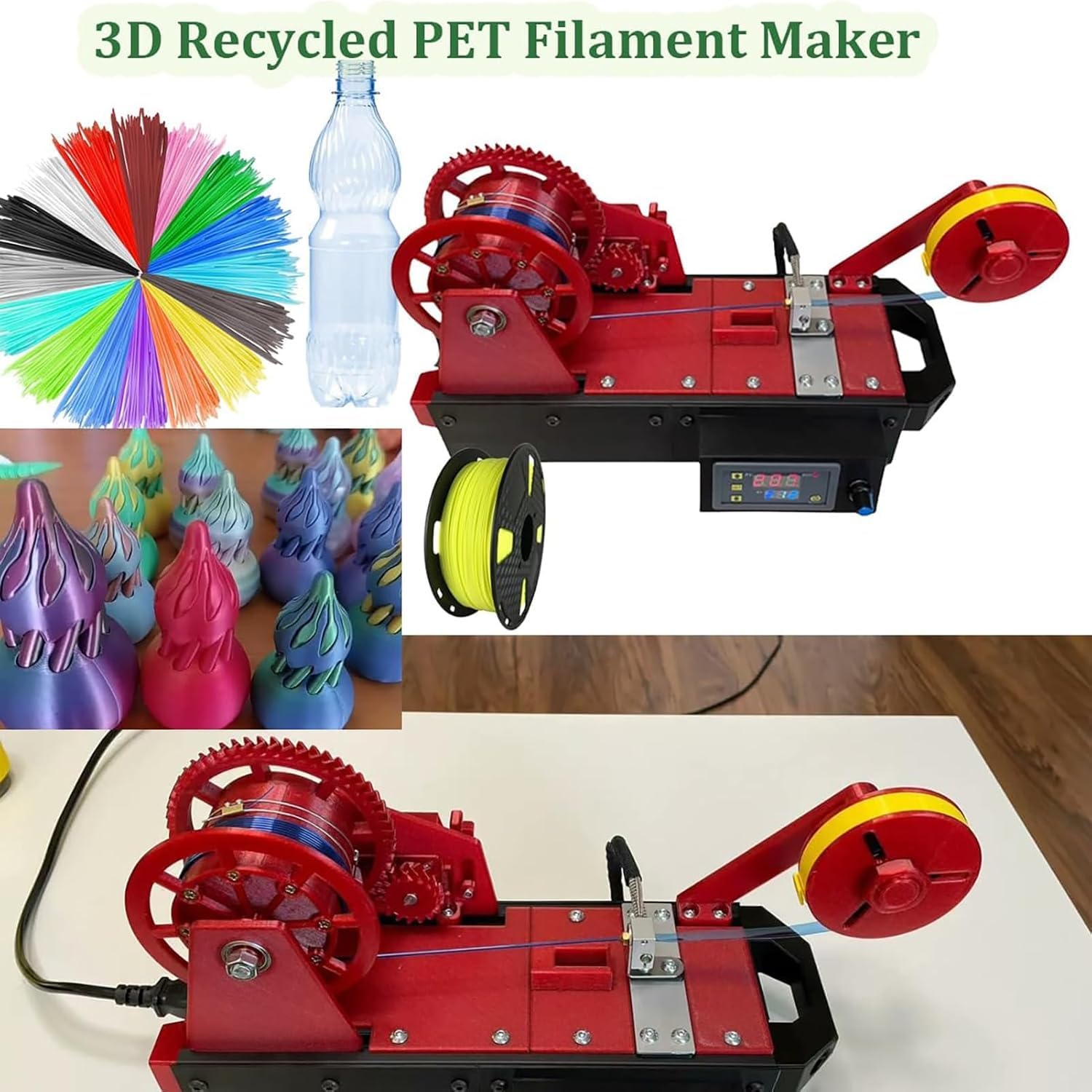 3D Printer Filament Maker, Recycled PET Bottle Recycler w/Digital Display, Temperature&Speed Adjustable, Desktop Filament Maker for Families