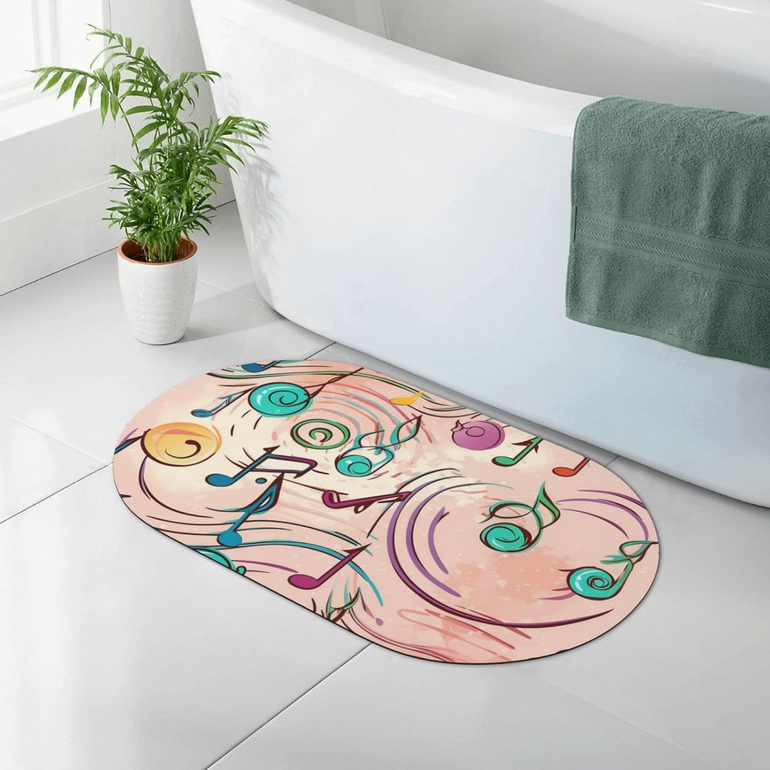 Stone Bath Mats Cartoon Musical Notes Diatomaceous Earth Bath Mat Super Absorbent Bathroom Floor Mat Quick Drying Diatomite Shower Mat for Shower Bathtub Bathroom Accessory 19.7x31.5in
