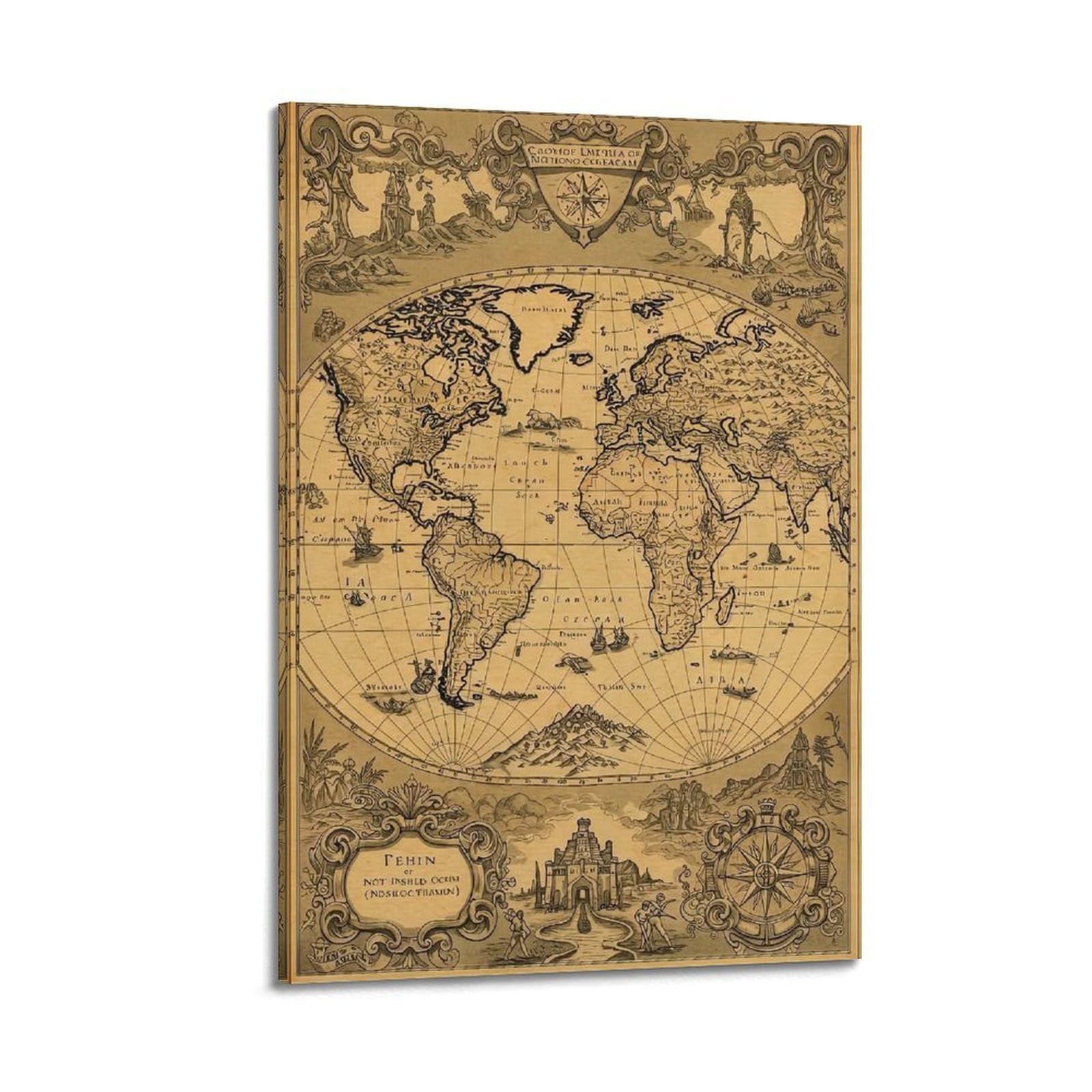 OKAHYS Vintage Old World Map Artwork Poster Decorative Painting Canvas Wall Artworks Picture 12x18inch(30x45cm)