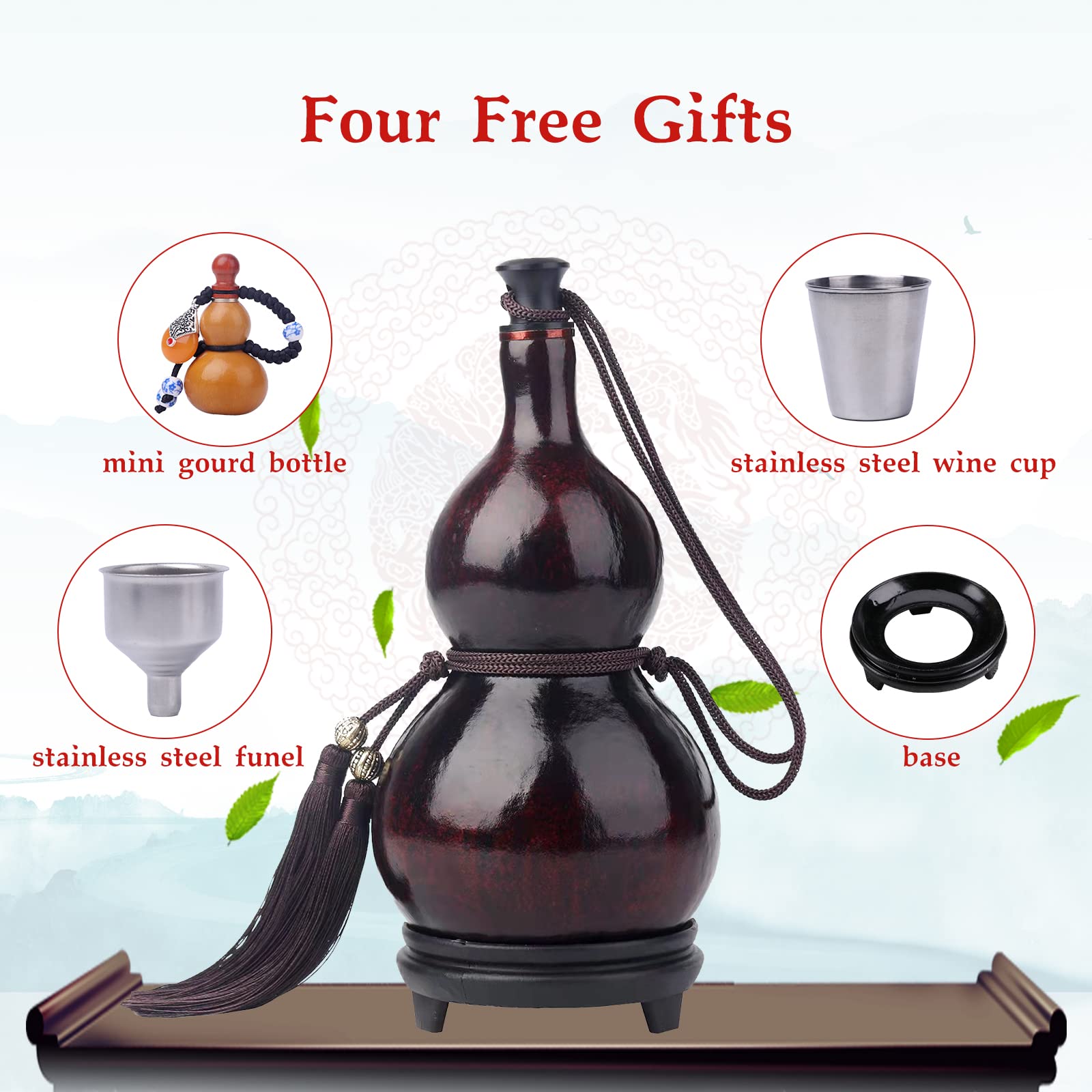 MR.GLFULU Natural Gourd Bottle,Outdoor Water Bottle,Wine Bottle,Can Be Used for Indoor Decoration,500ml-1500ml (1000ml, dark brown)
