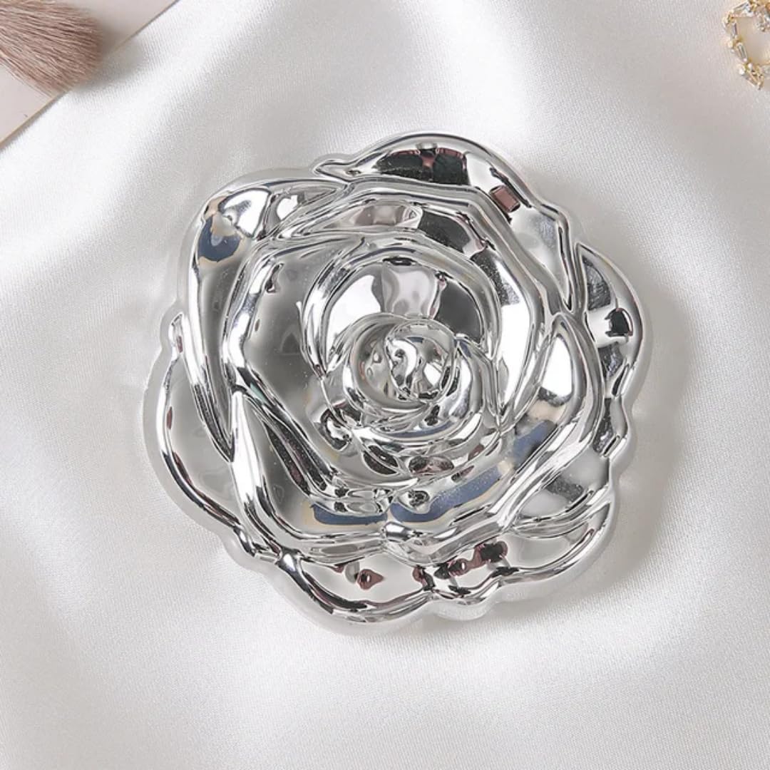 BANIRA Rose-Shaped Compact Mirror, Decorative Folding Makeup Mirror Poket Cosmetic Mirror, 6.3 cm x 4.6 cm (Silver)-image-33