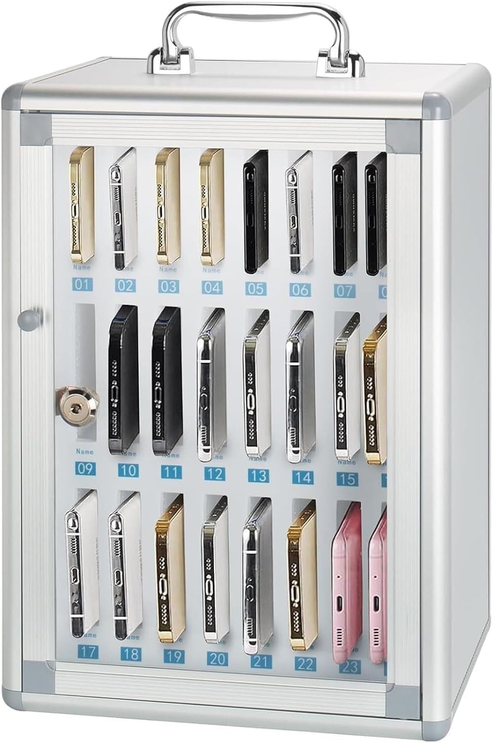 Caja fuerte para teléfono montada en la pared con asa 24 práctico armario de almacenamiento para dispositivos móviles solución segura y conveniente para ahorrar espacio