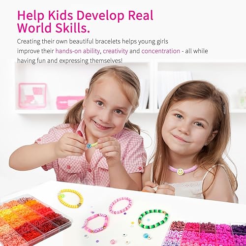 Miniatura 7 de Kit de pulsera de la amistad, 14,000 piezas de 48 colores, kit de fabricación de pulseras de cuentas de arcilla con números de letras, juego de