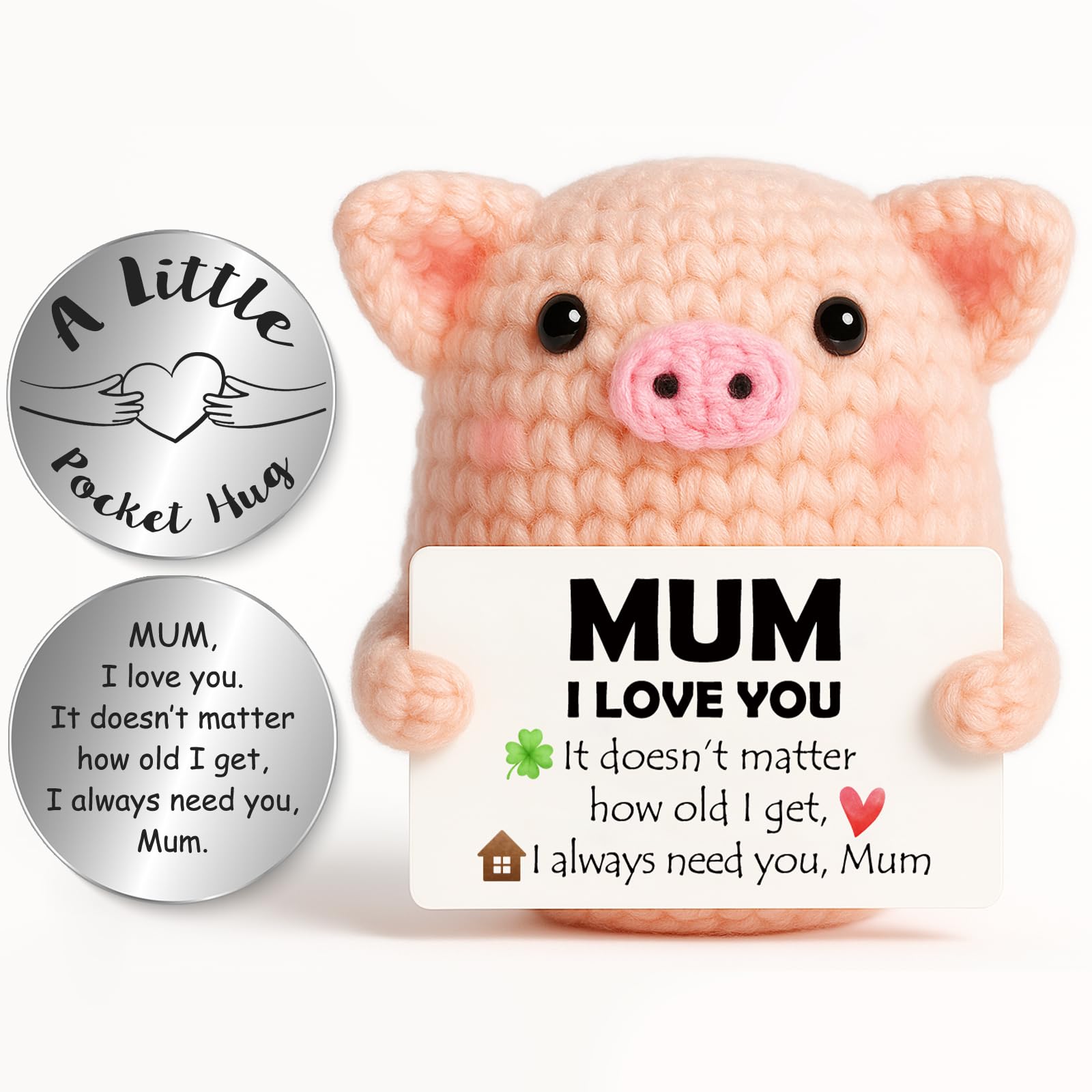 Tixlux Lucky Piggy Gifts for Mum, Mum Birthday Gifts from Daughter Son, Handmade Crochet Positive Piggy, with Pocket Hug Lucky Charm, Emotional Support | Mother's Day | Birthday Present โ image 1