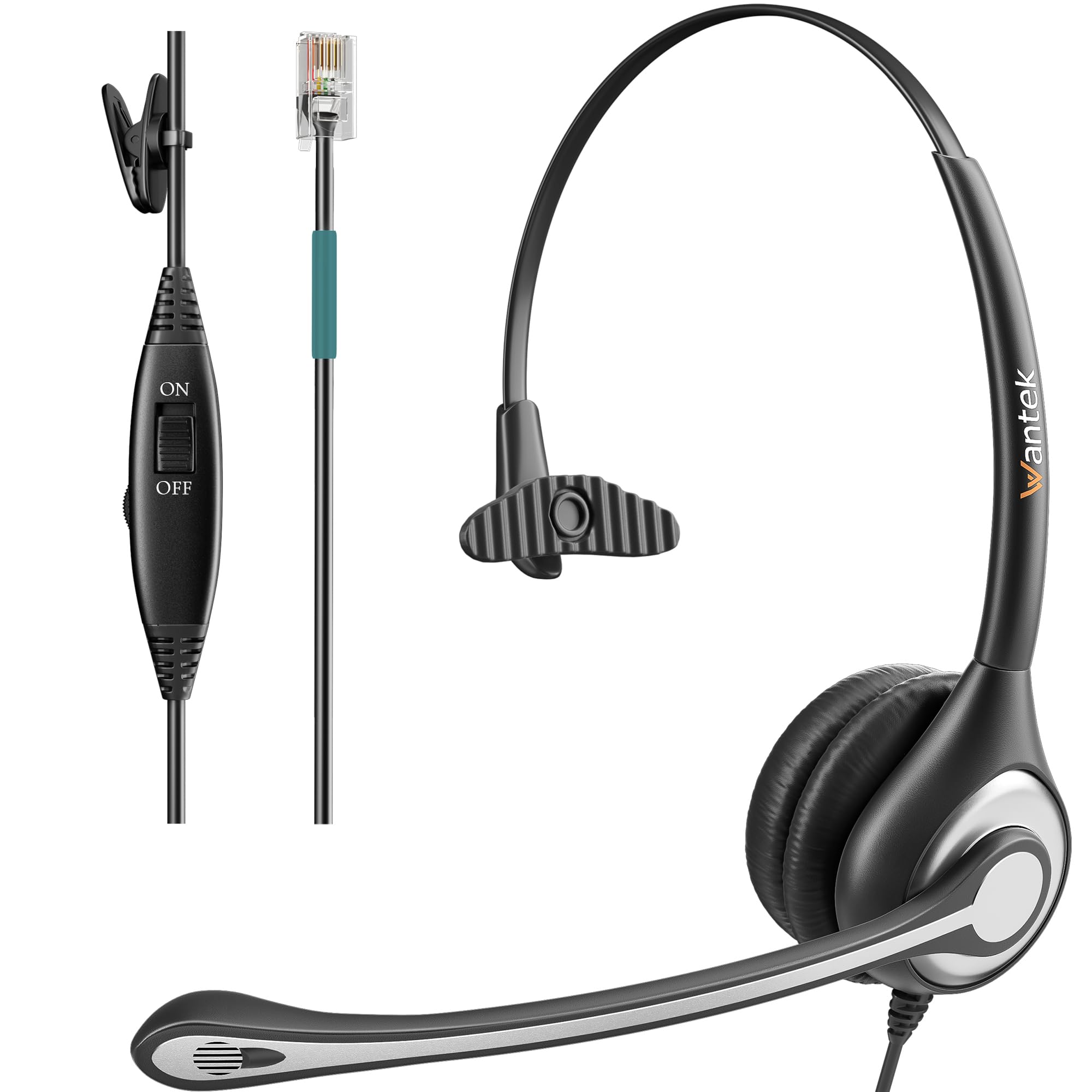 Wantek Telephone Headset Mono with Noise Canceling Microphone for ShoreTel Plantronics Polycom Zultys Toshiba NEC Aspire Dterm Nortel Norstar Meridian Siemens ROLM Packet8 Landline Deskphones